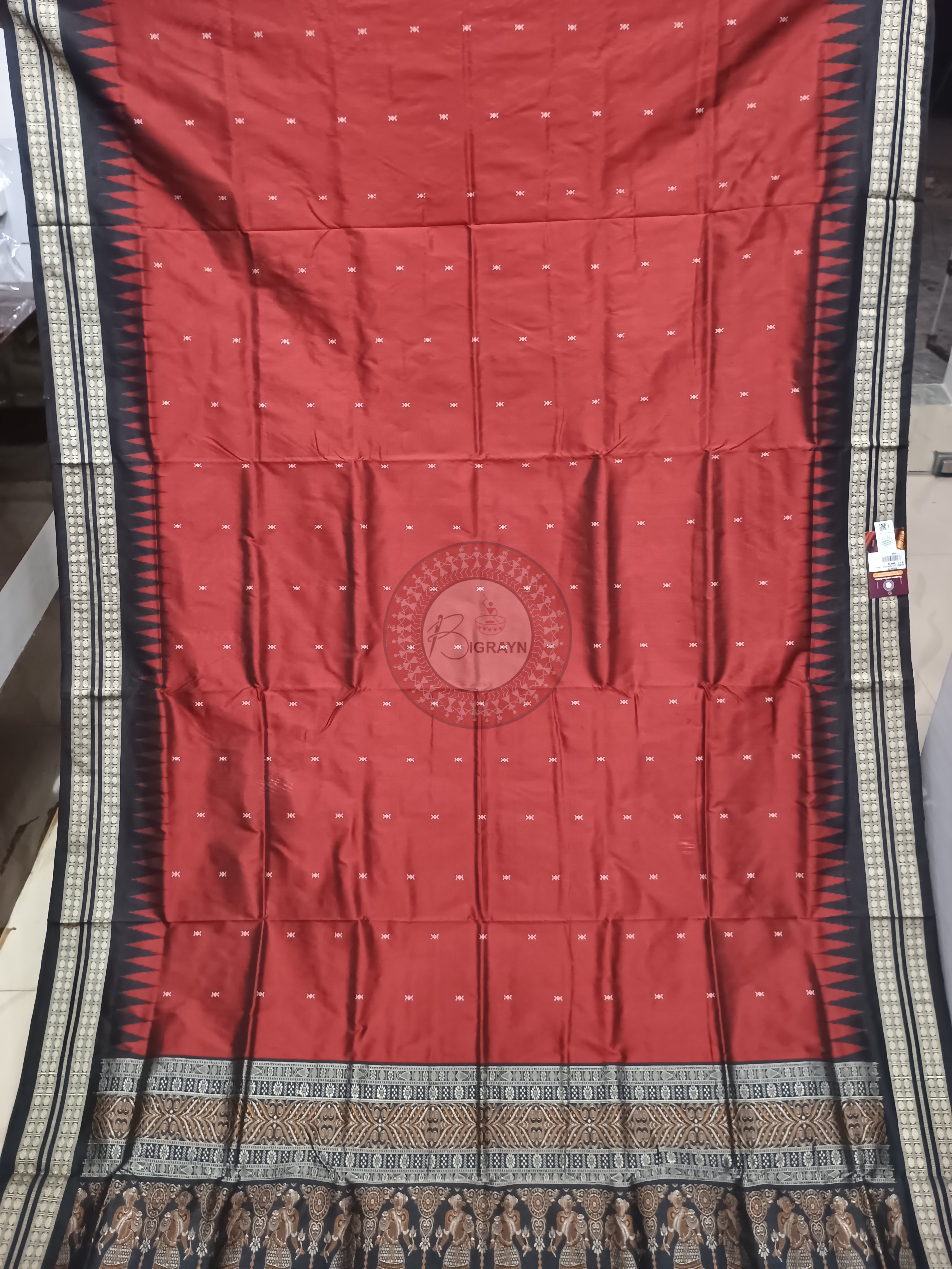 Maroon Black Buti Odisha Handloom Bomkai Silk Saree
