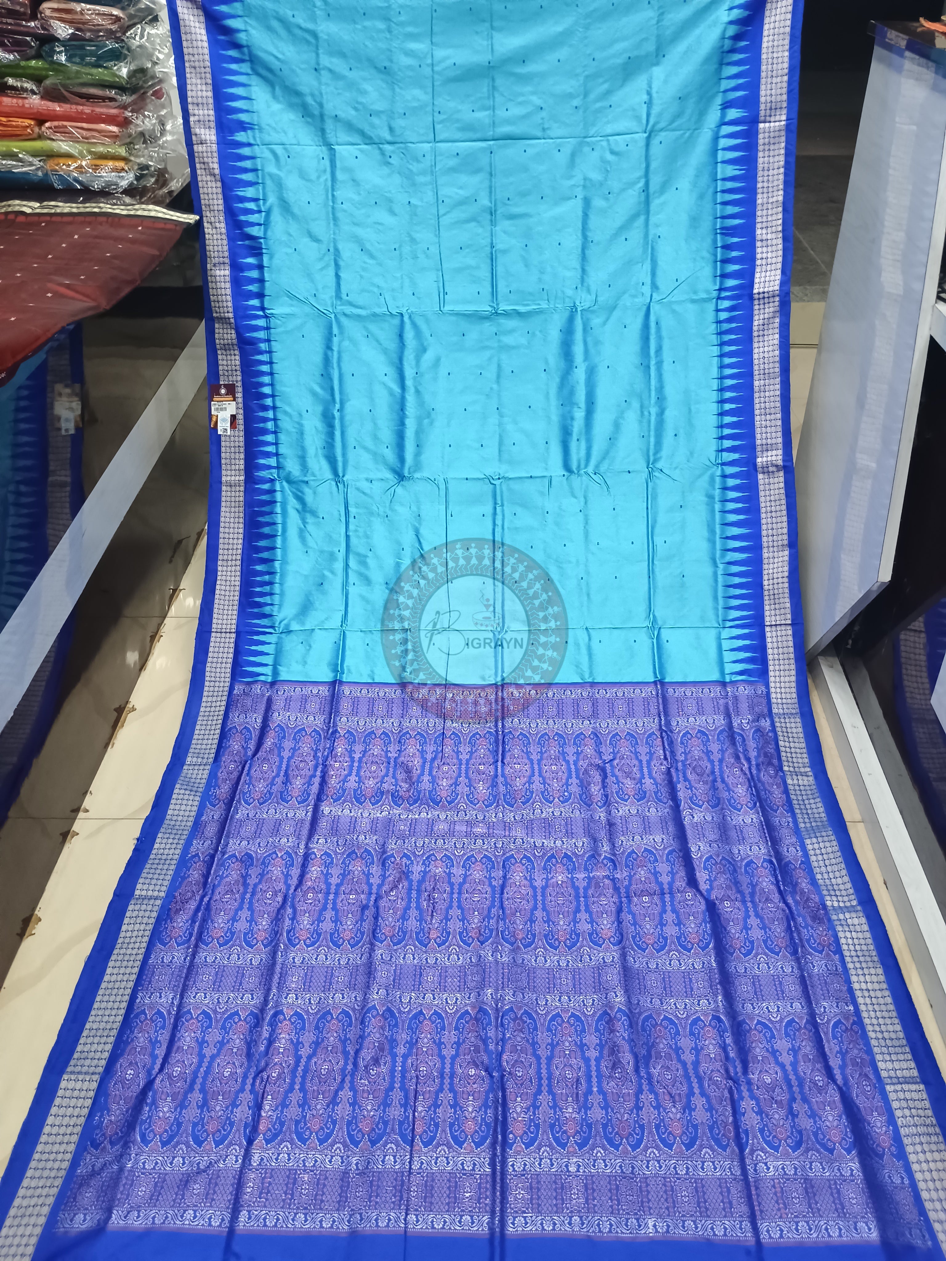 Sky Blue Blue Buti Odisha Handloom Bomkai Silk Saree