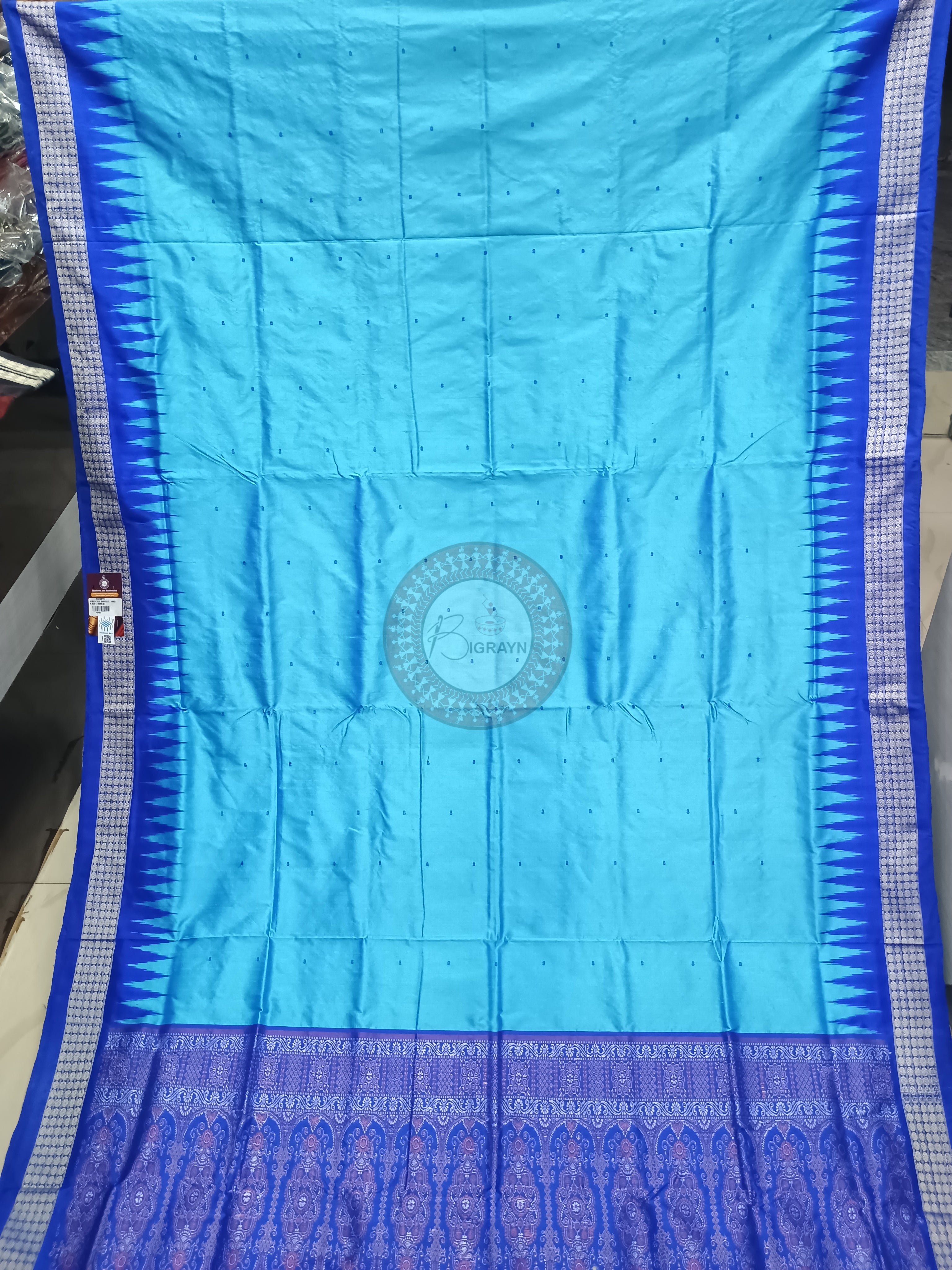 Sky Blue Blue Buti Odisha Handloom Bomkai Silk Saree