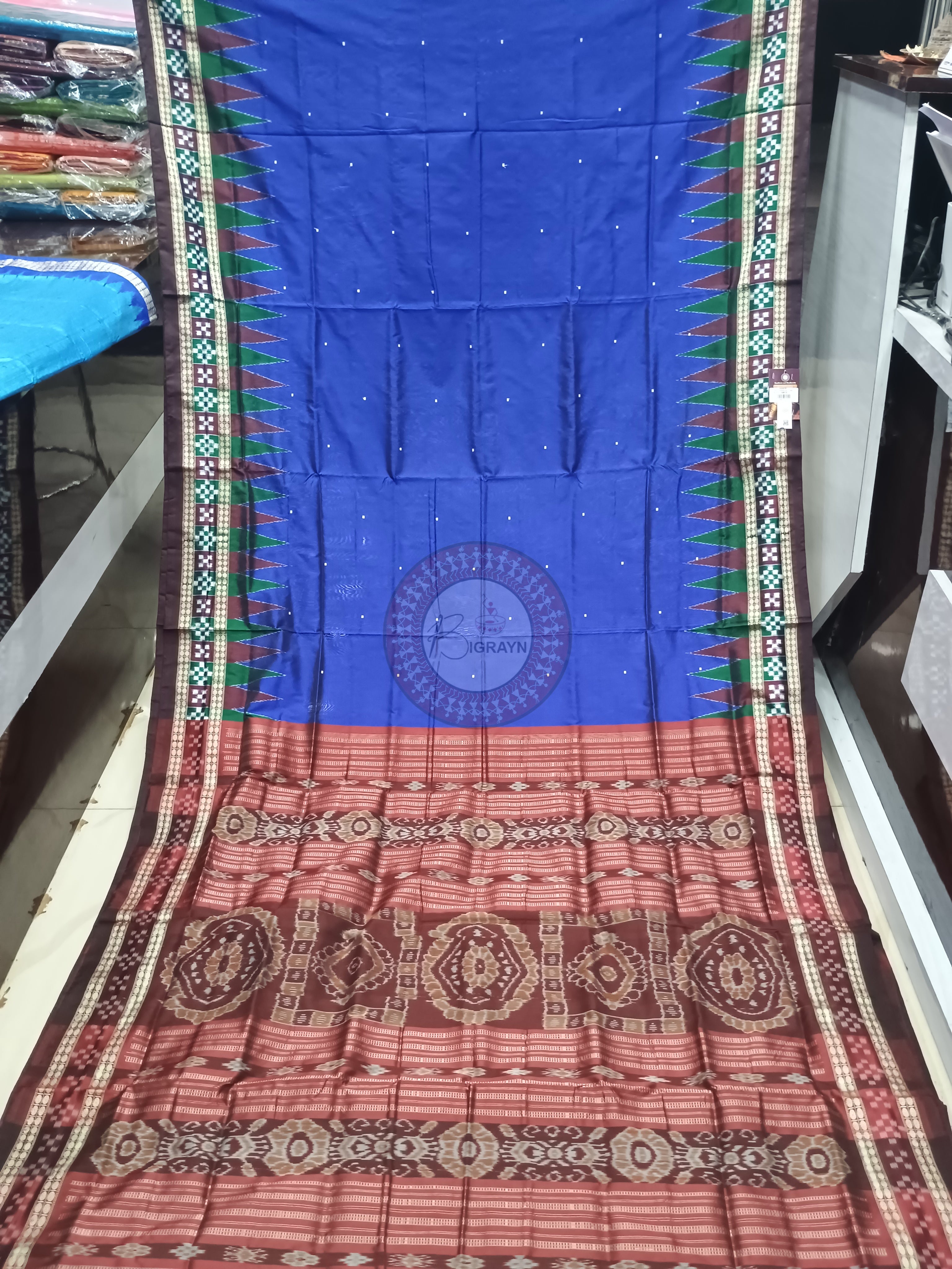 Blue Maroon Sakta Border Odisha Handloom Bomkai Silk Saree