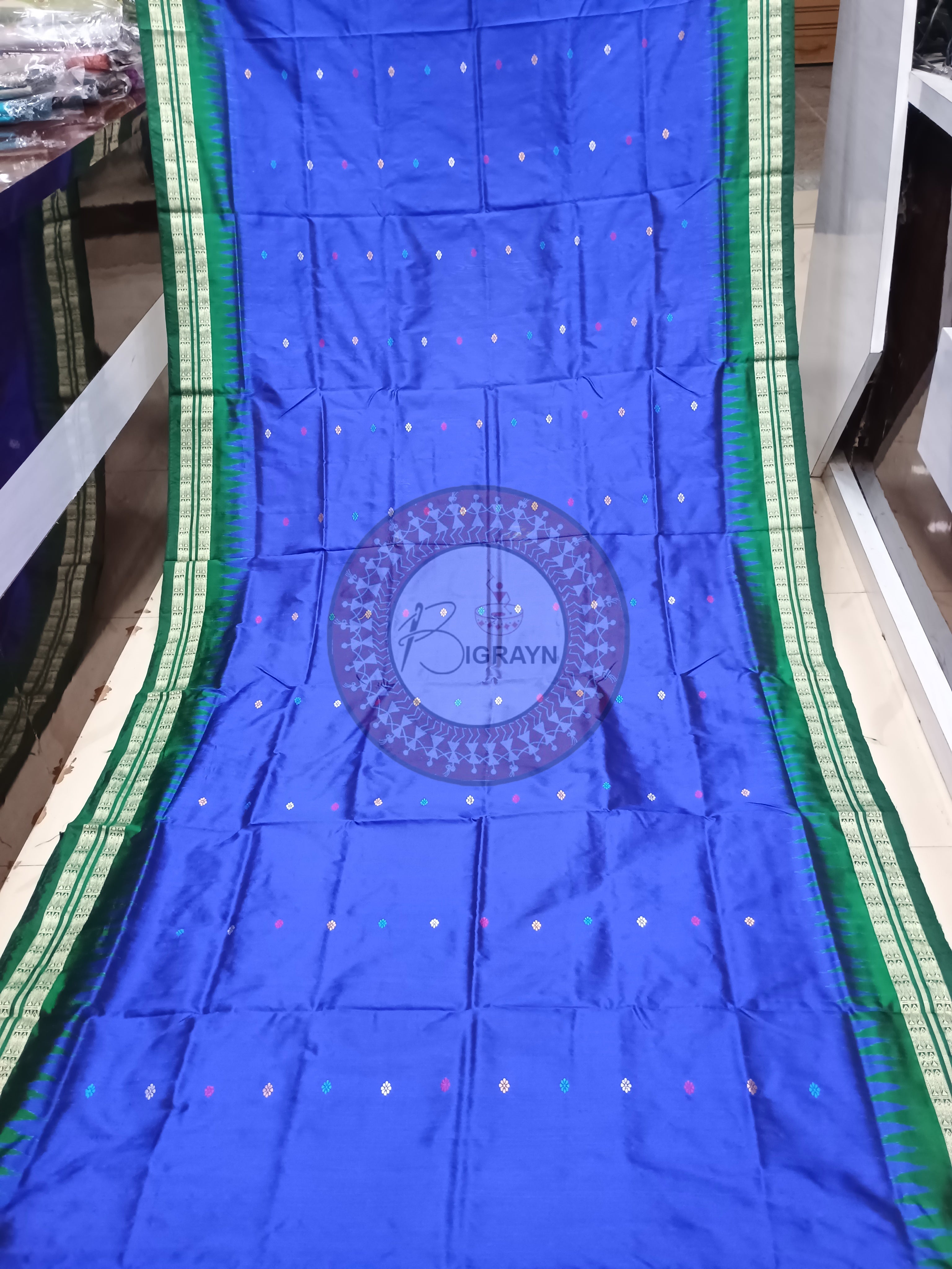 Blue Green Dolabedi Bomkai Silk Saree