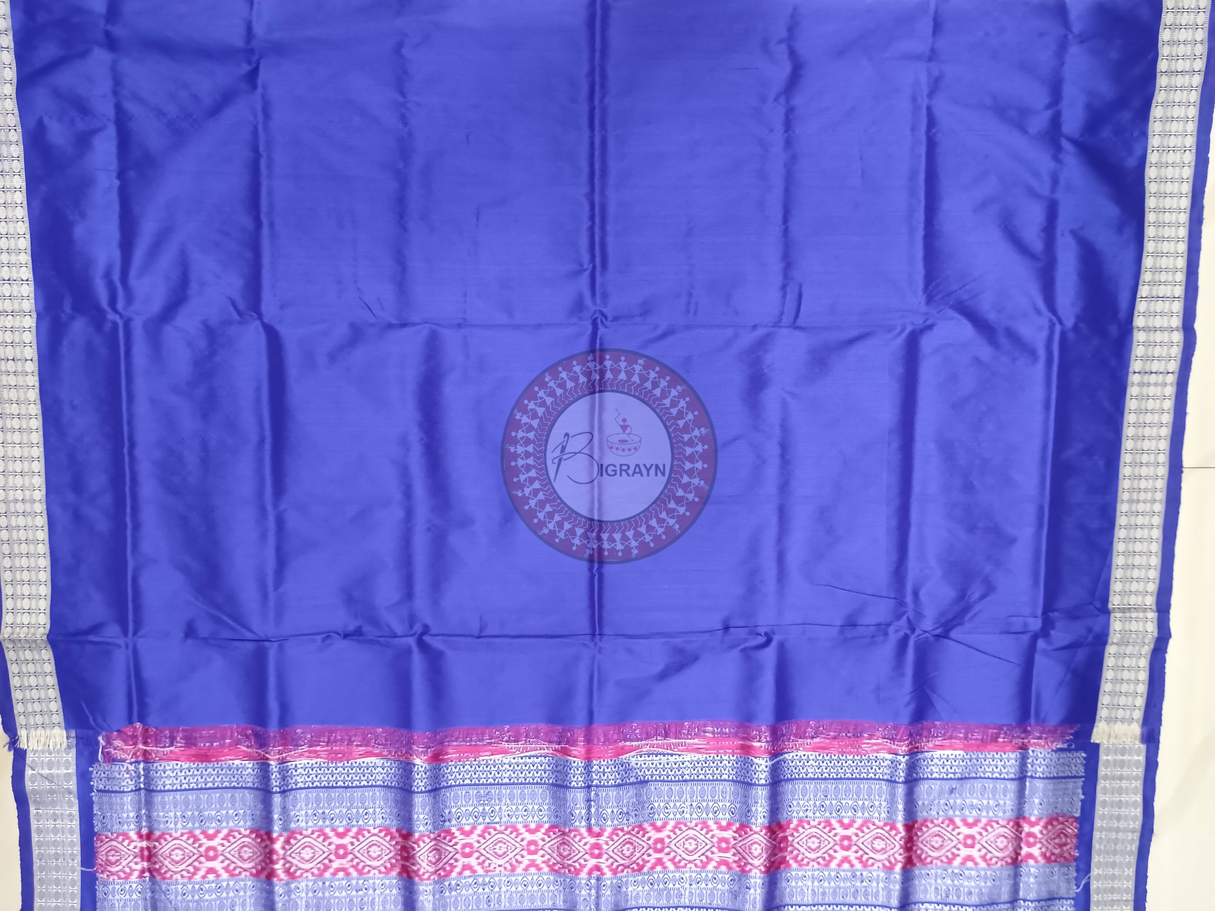 Pink Blue Tribal Bomkai Silk Saree