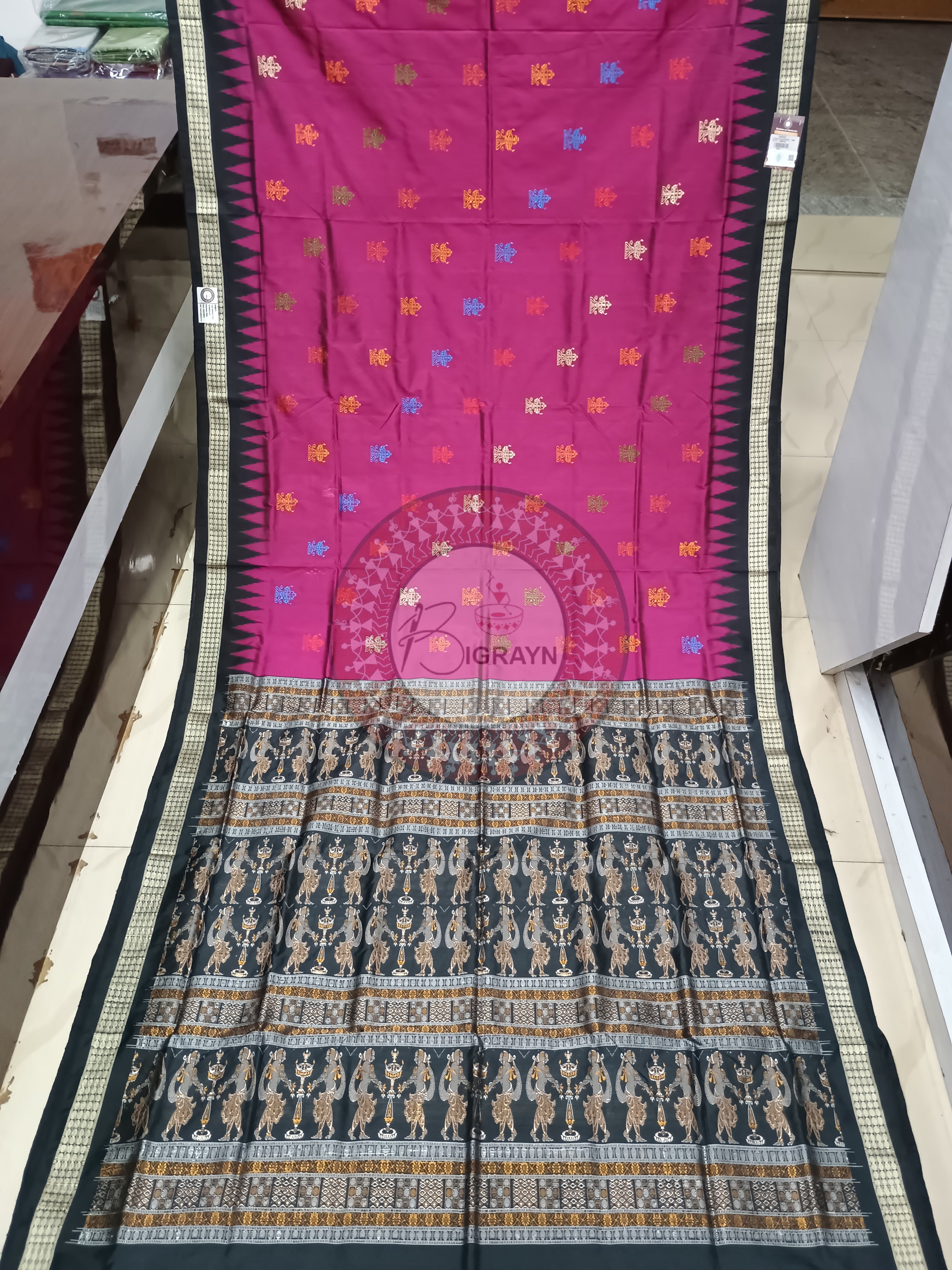 Magenta Black Dipa Design Bomkai Silk Saree