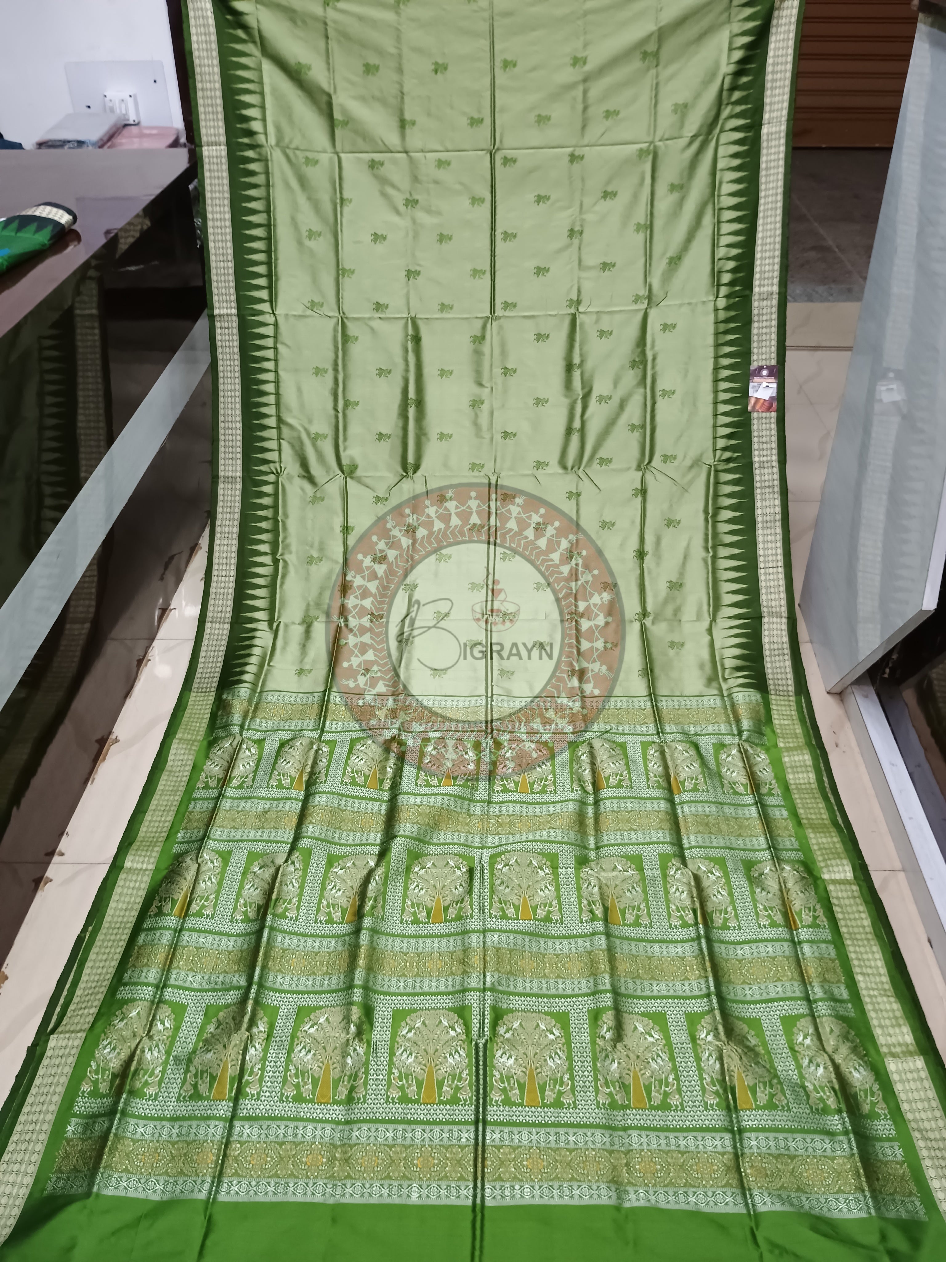 Mehendi Green Tribal Bomkai Silk Saree