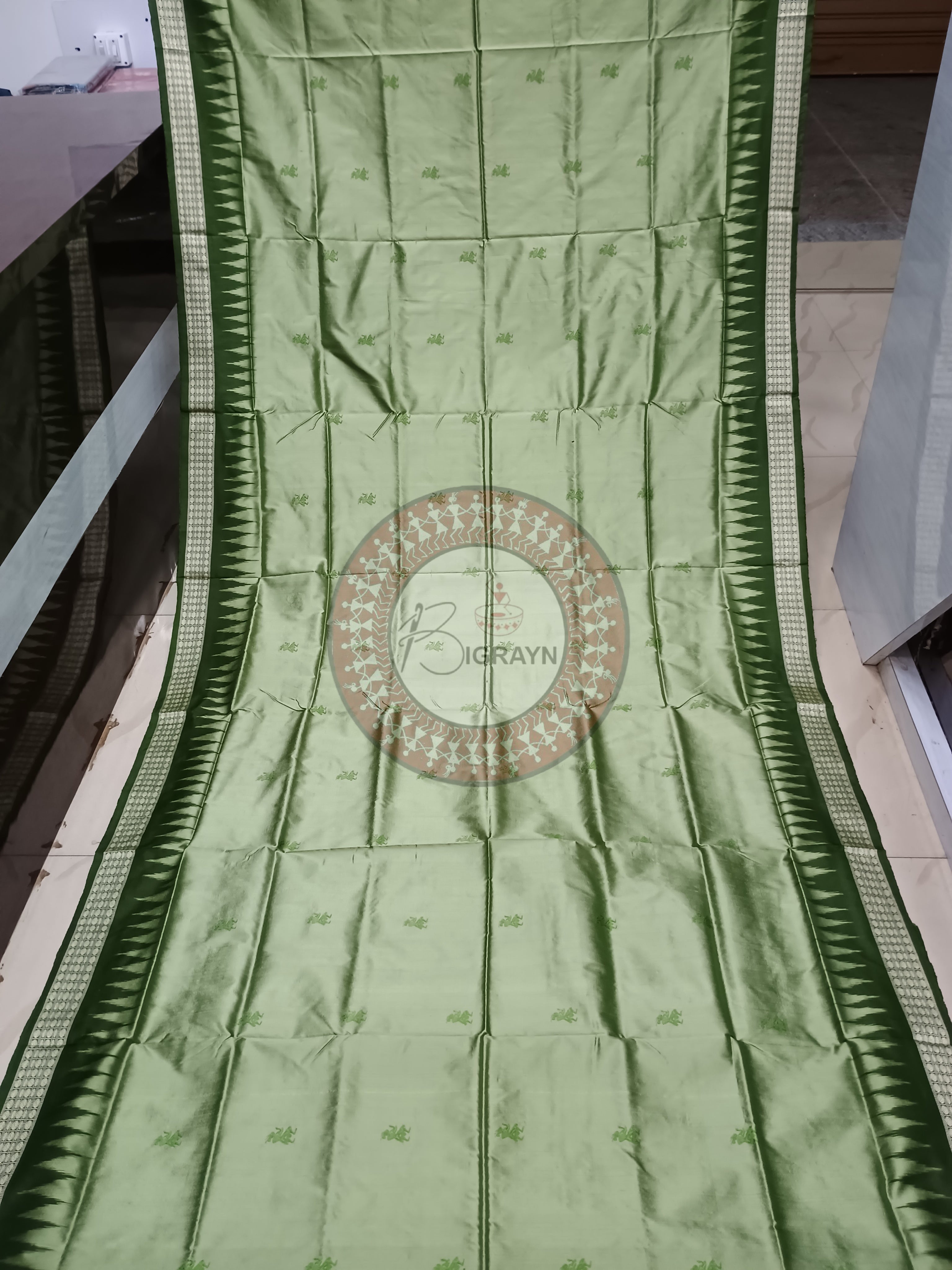 Mehendi Green Tribal Bomkai Silk Saree