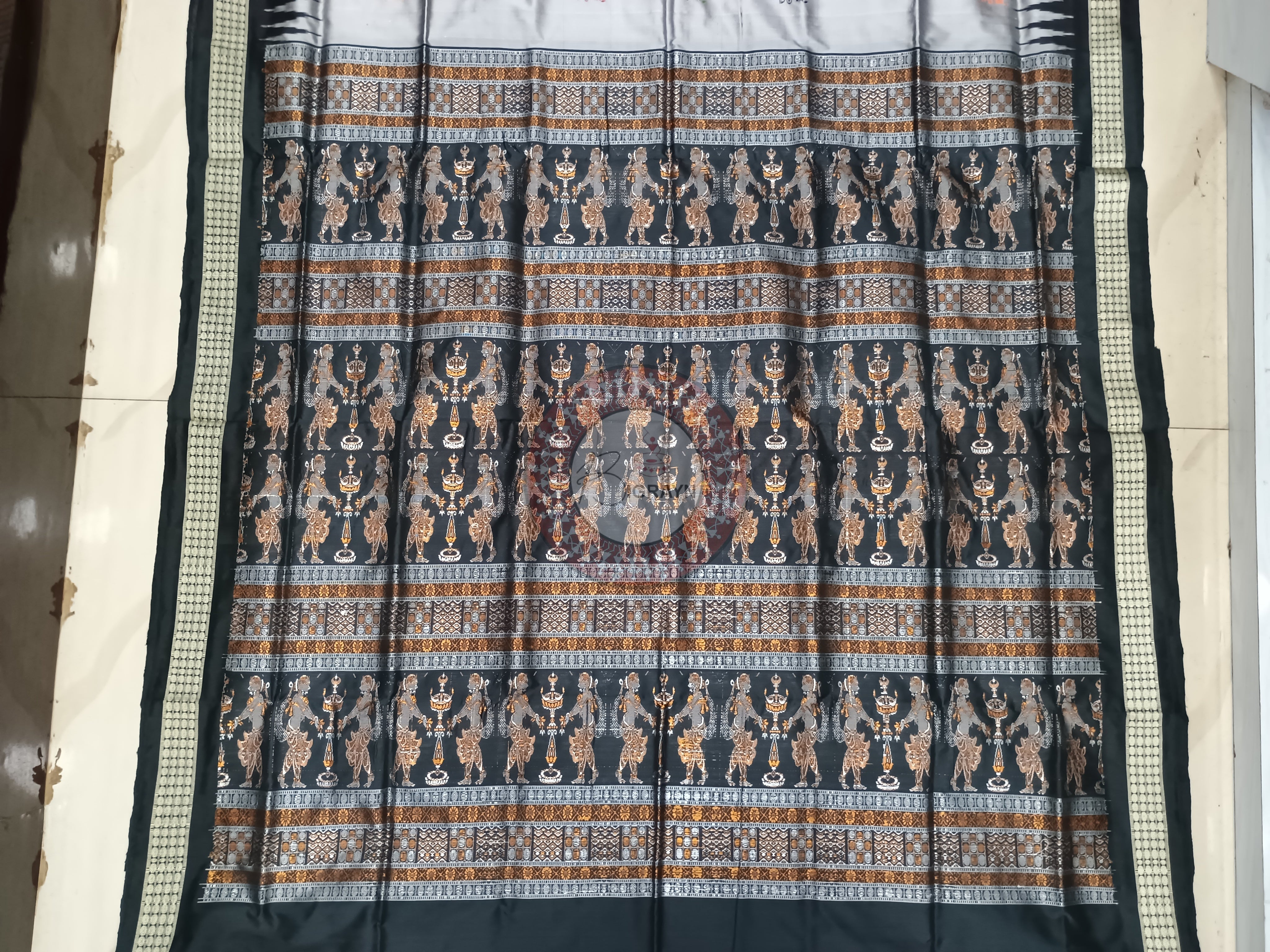 Grey Black Dipa Design Bomkai Silk Saree