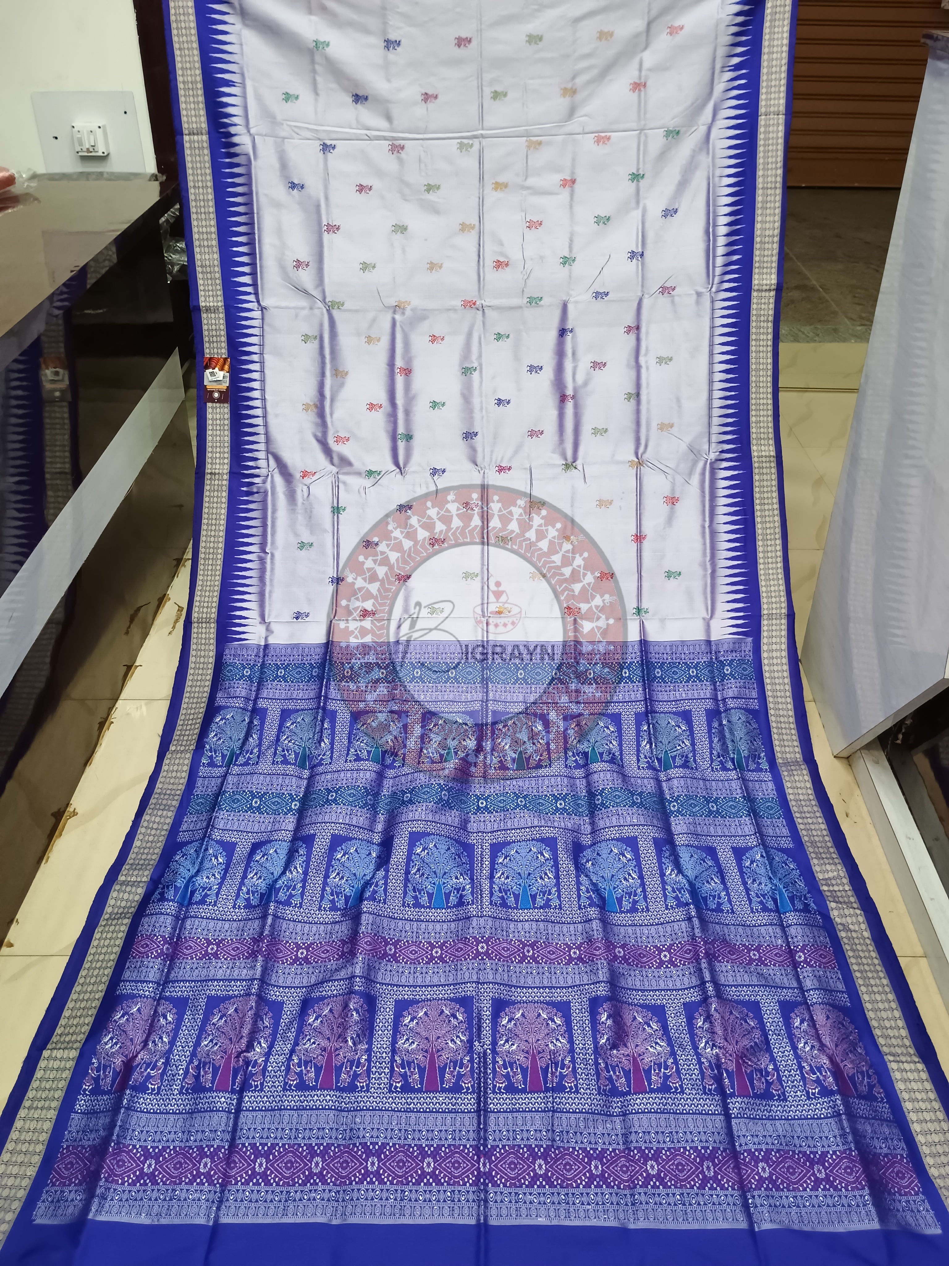 Ink Blue Blue Tribal Bomkai Silk Saree
