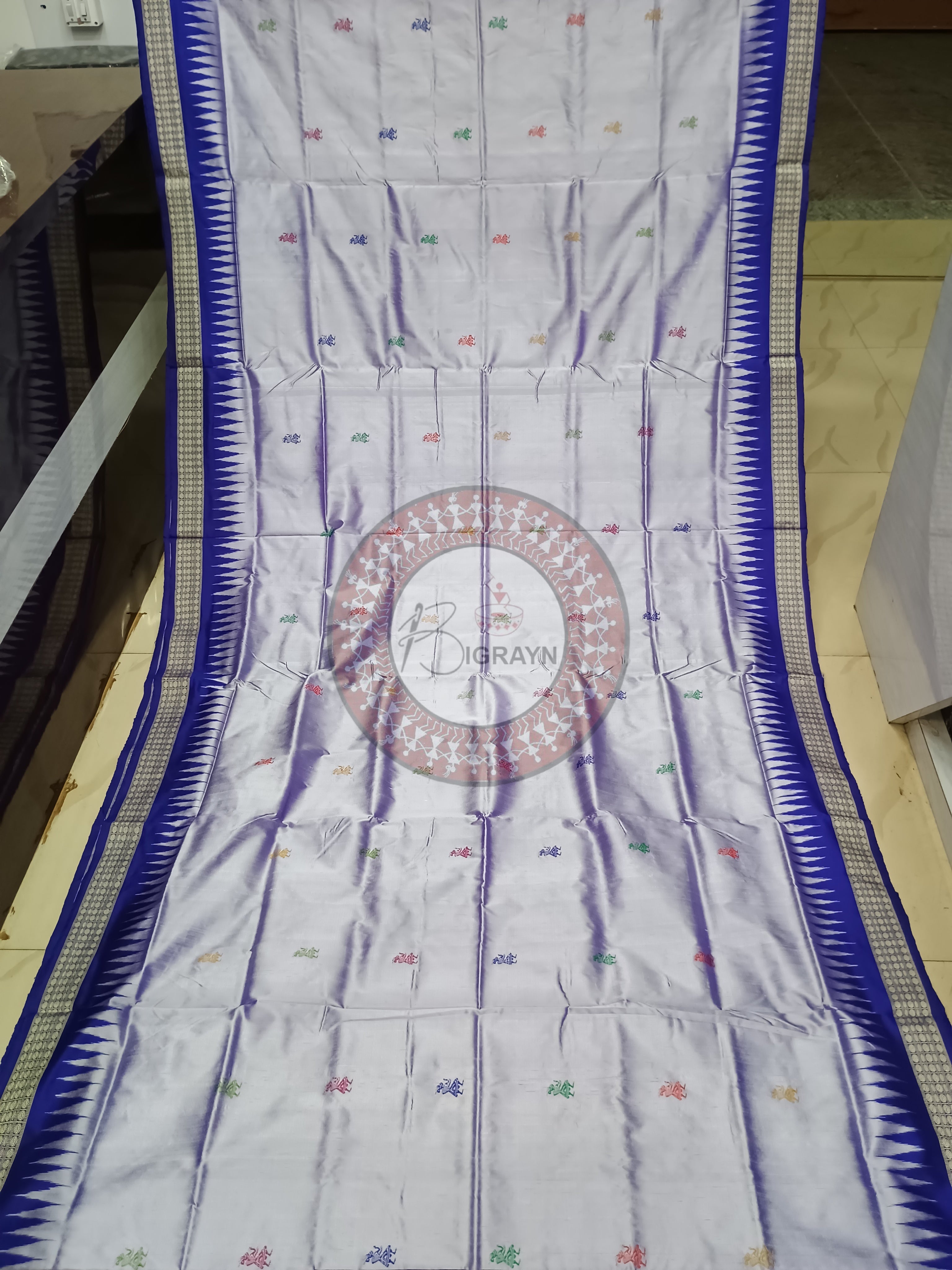 Ink Blue Blue Tribal Bomkai Silk Saree