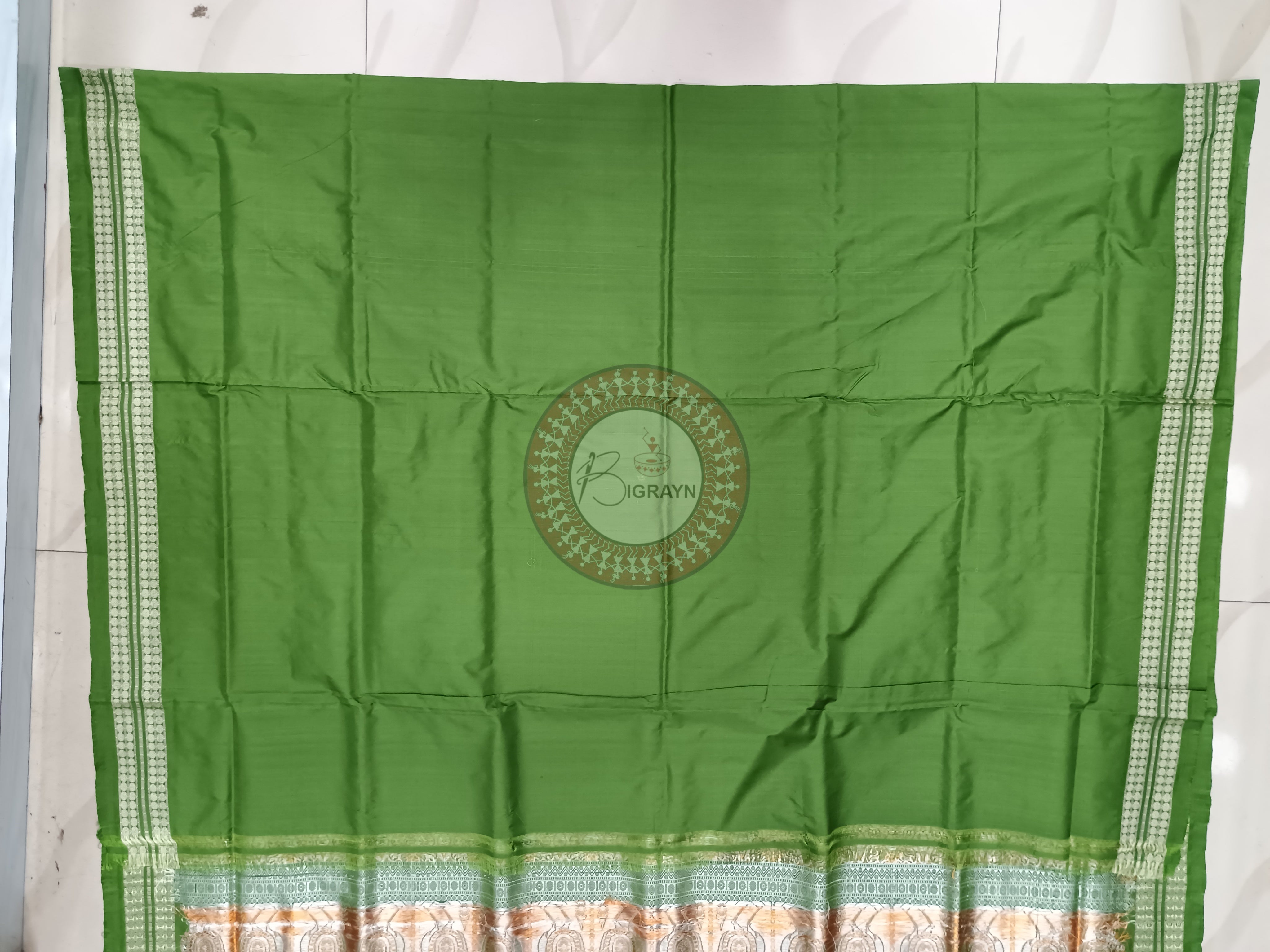 Mehendi Green Sankha Peacock Bomkai Silk Saree