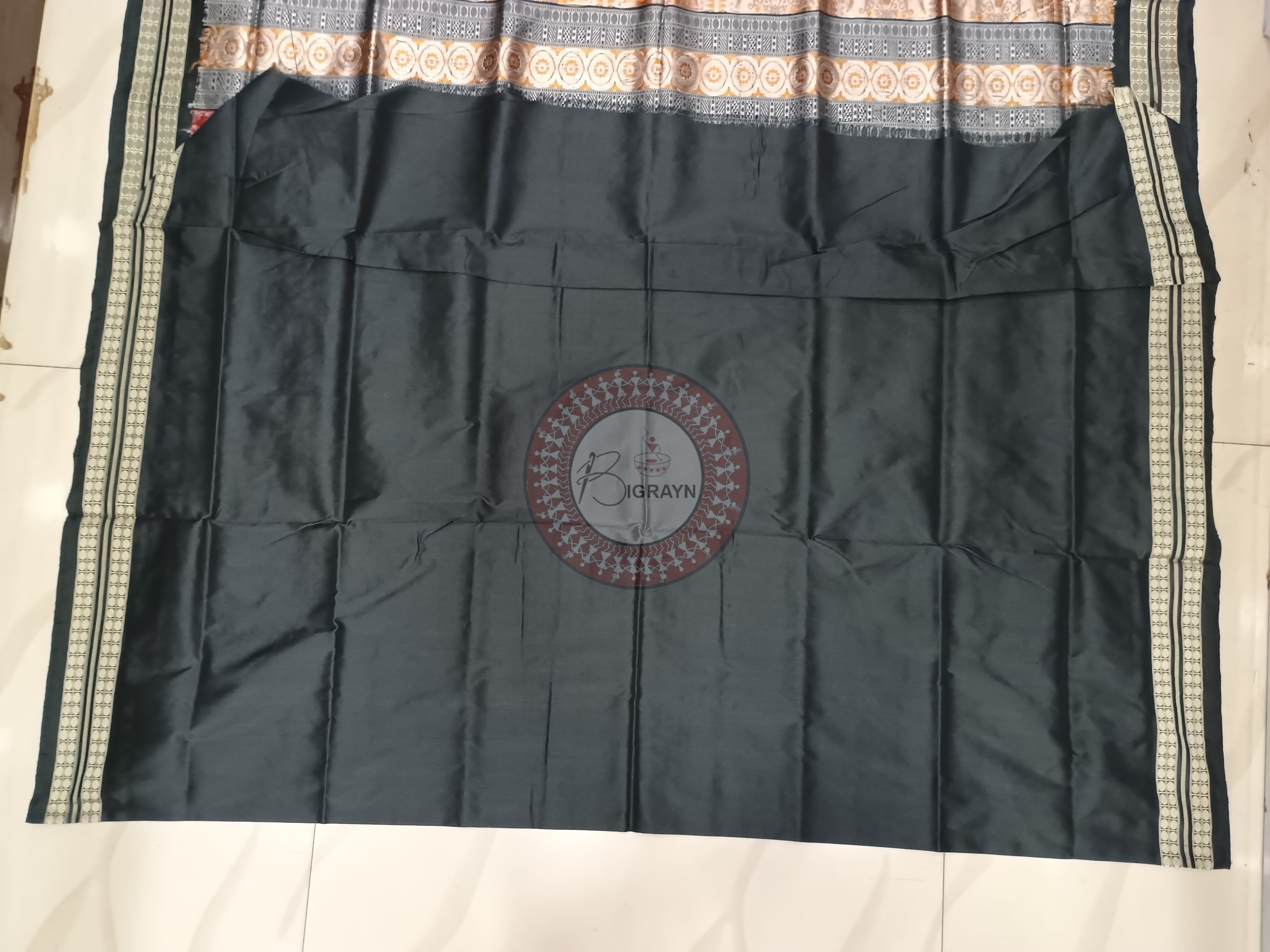 Maroon Black Sankha Peacock Bomkai Silk Saree
