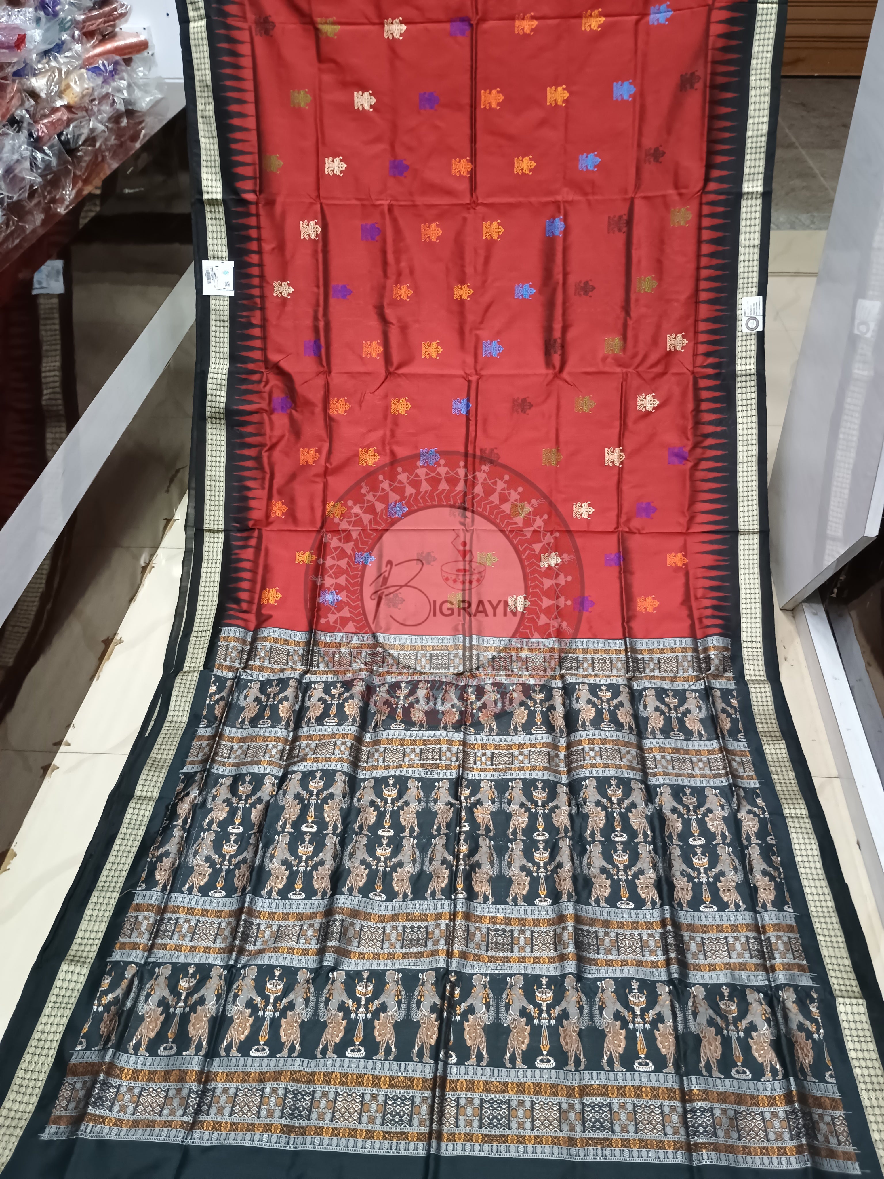 Maroon Black Dipa Bomkai Silk Saree