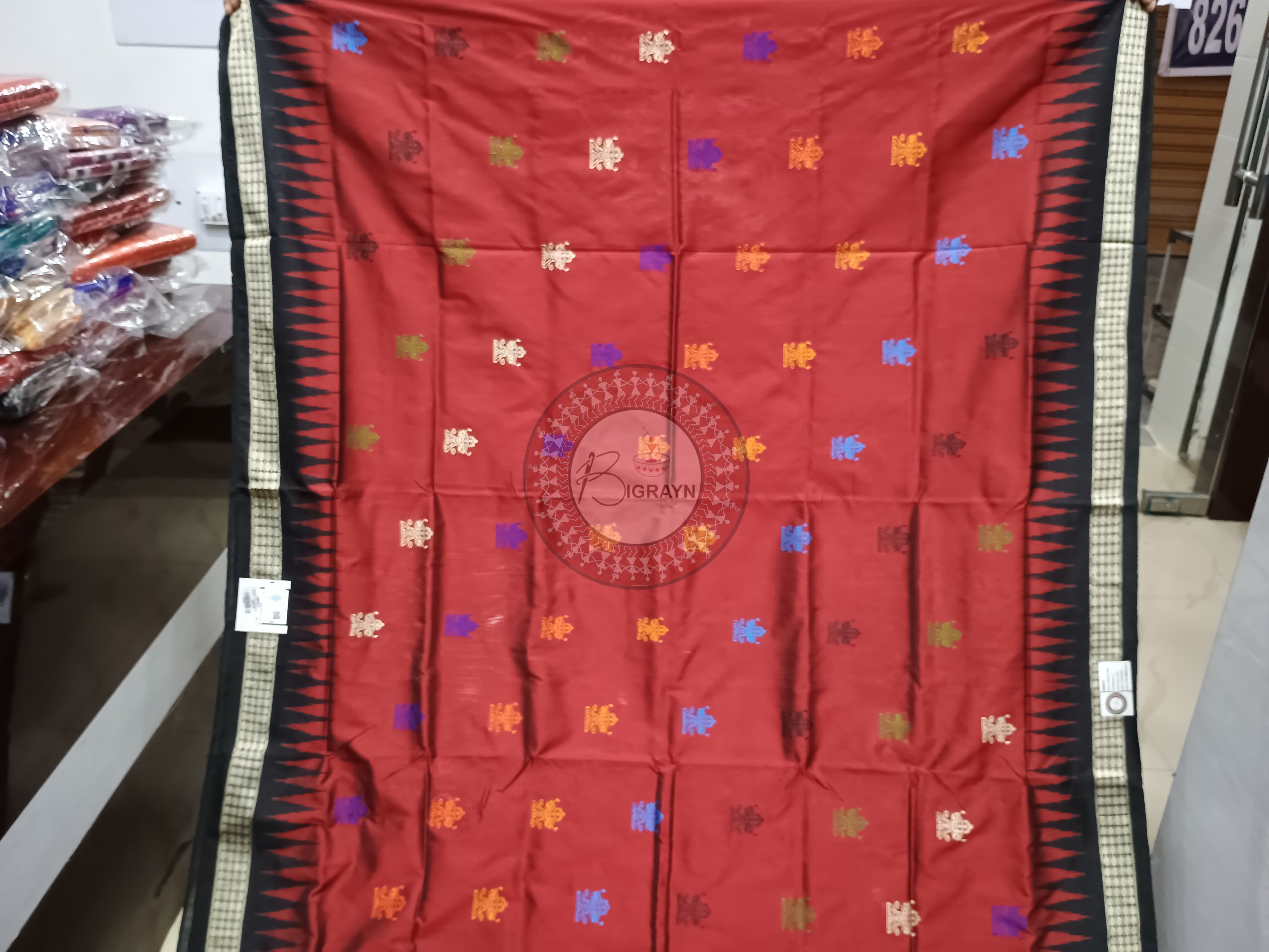 Maroon Black Dipa Bomkai Silk Saree