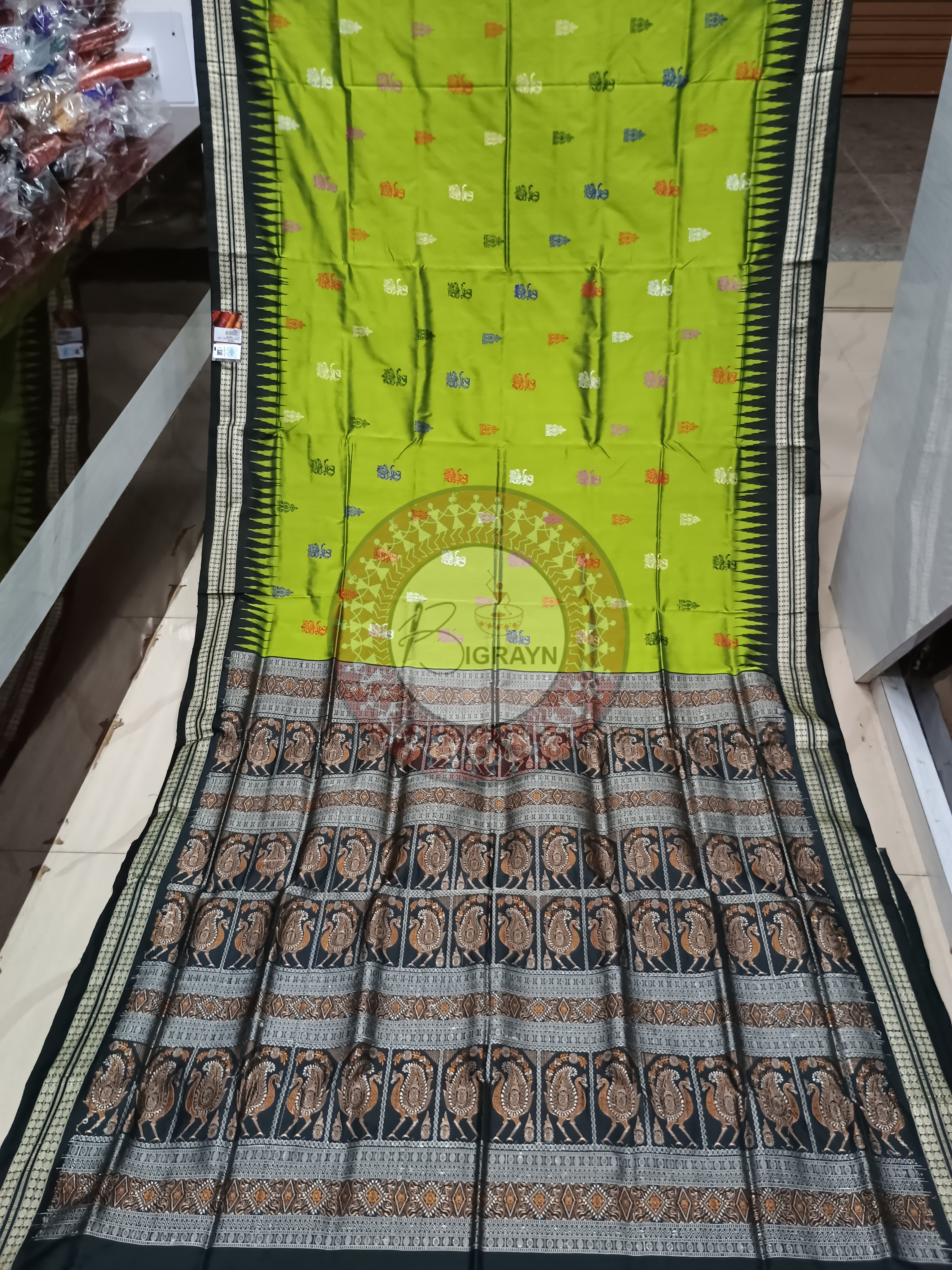 Green Black Tribal Dipa Bomkai Silk Saree