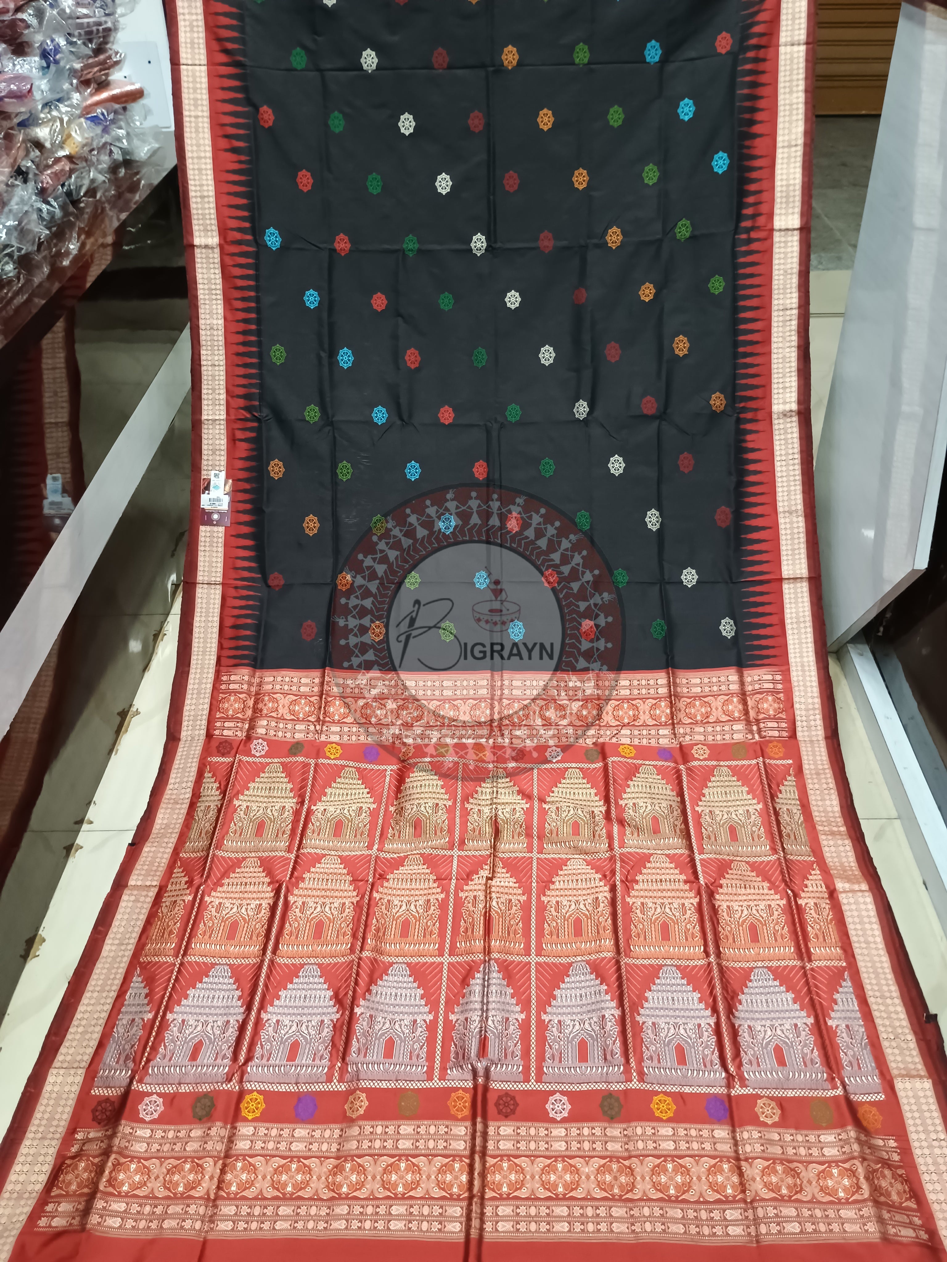 Black Maroon Konark Bomkai Silk Saree