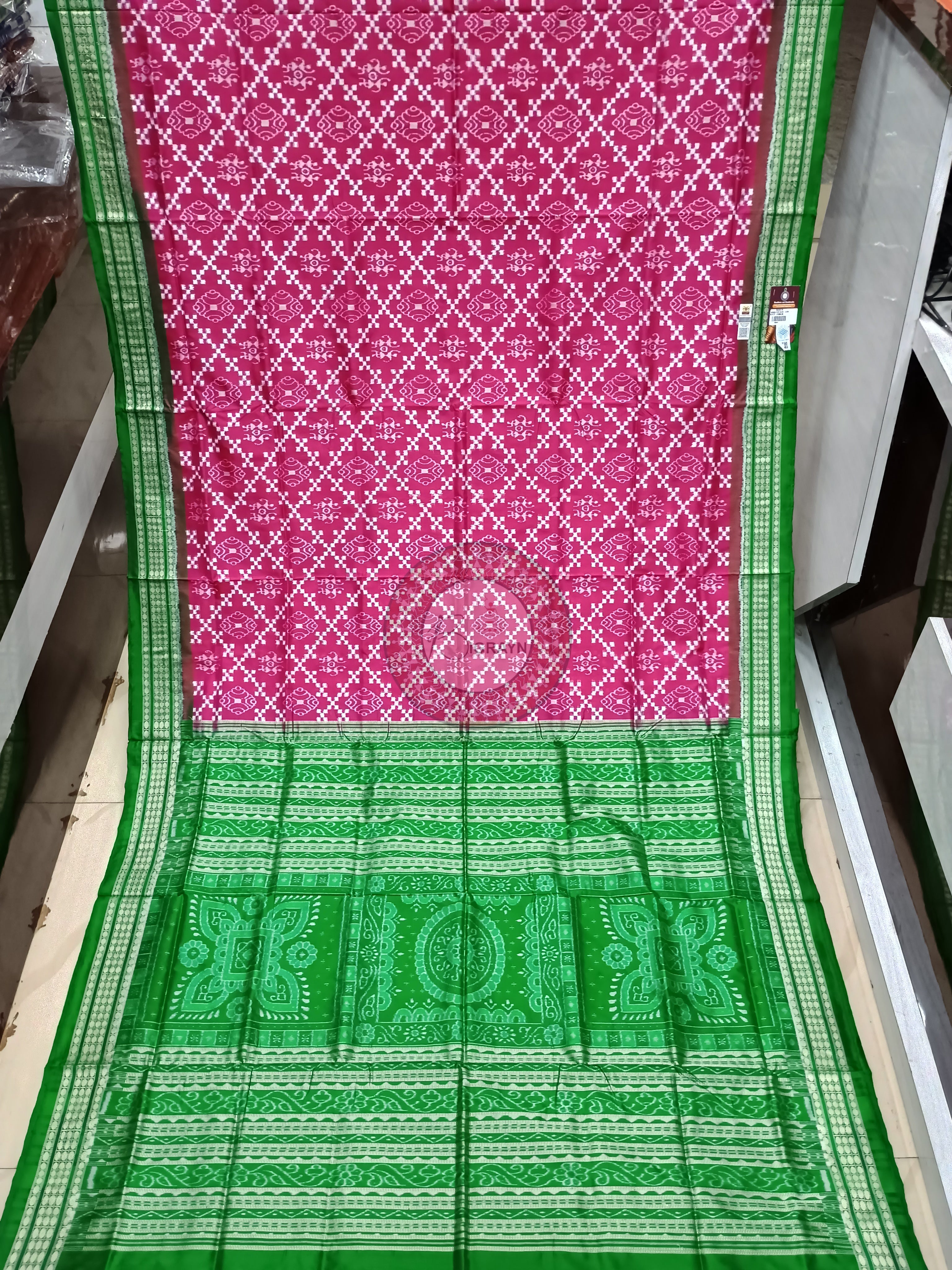 Pink Green Pasapali Tribal Sambalpuri Silk Saree