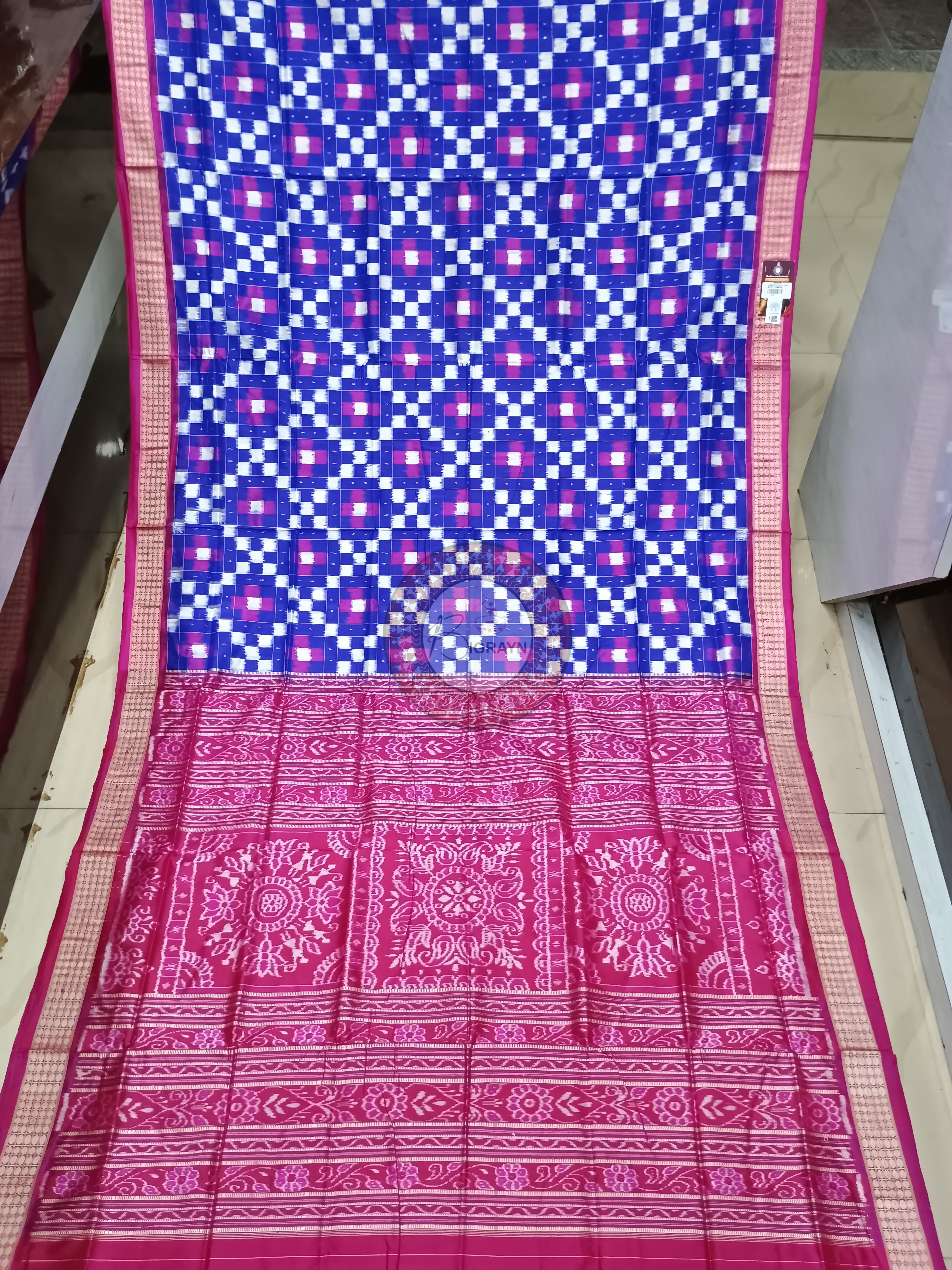 Blue Pink Pasapali Sambalpuri Silk Saree