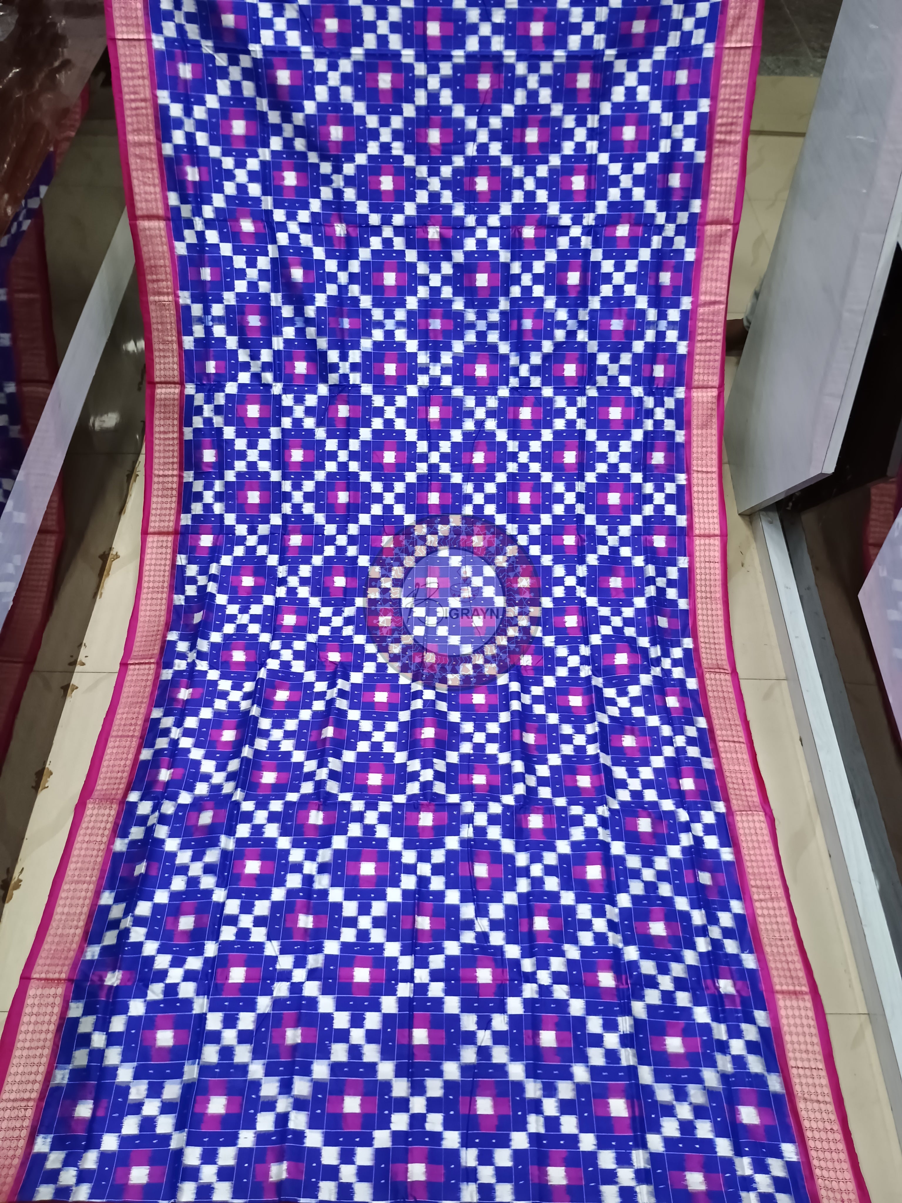 Blue Pink Pasapali Sambalpuri Silk Saree