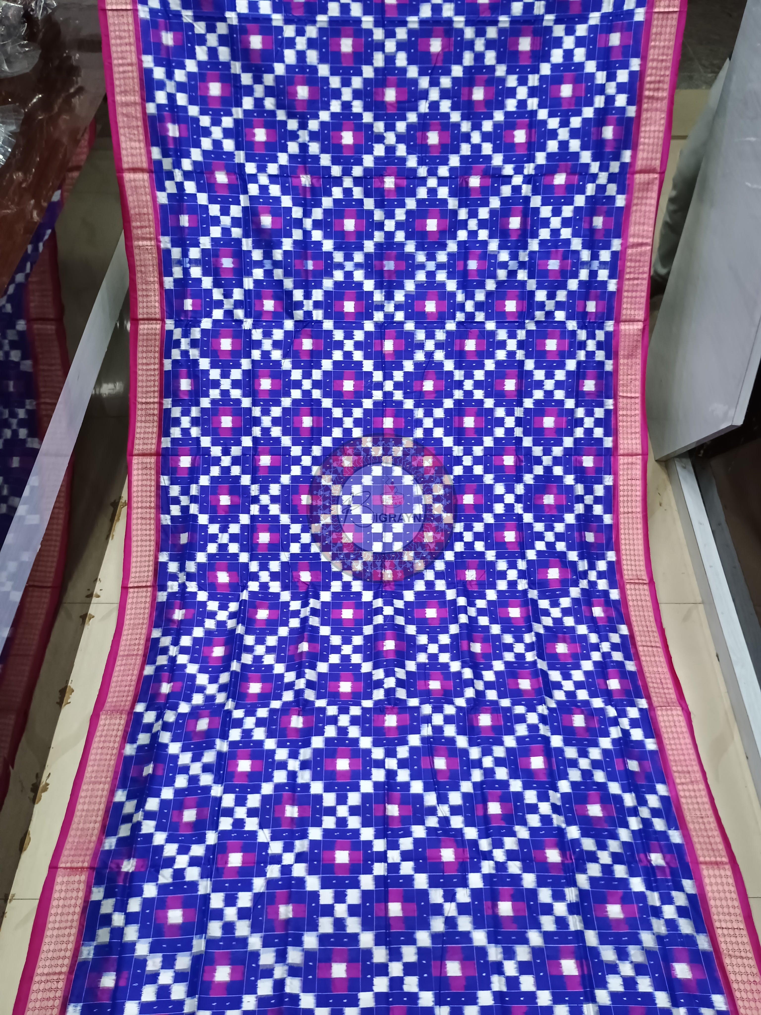Blue Pink Pasapali Sambalpuri Silk Saree