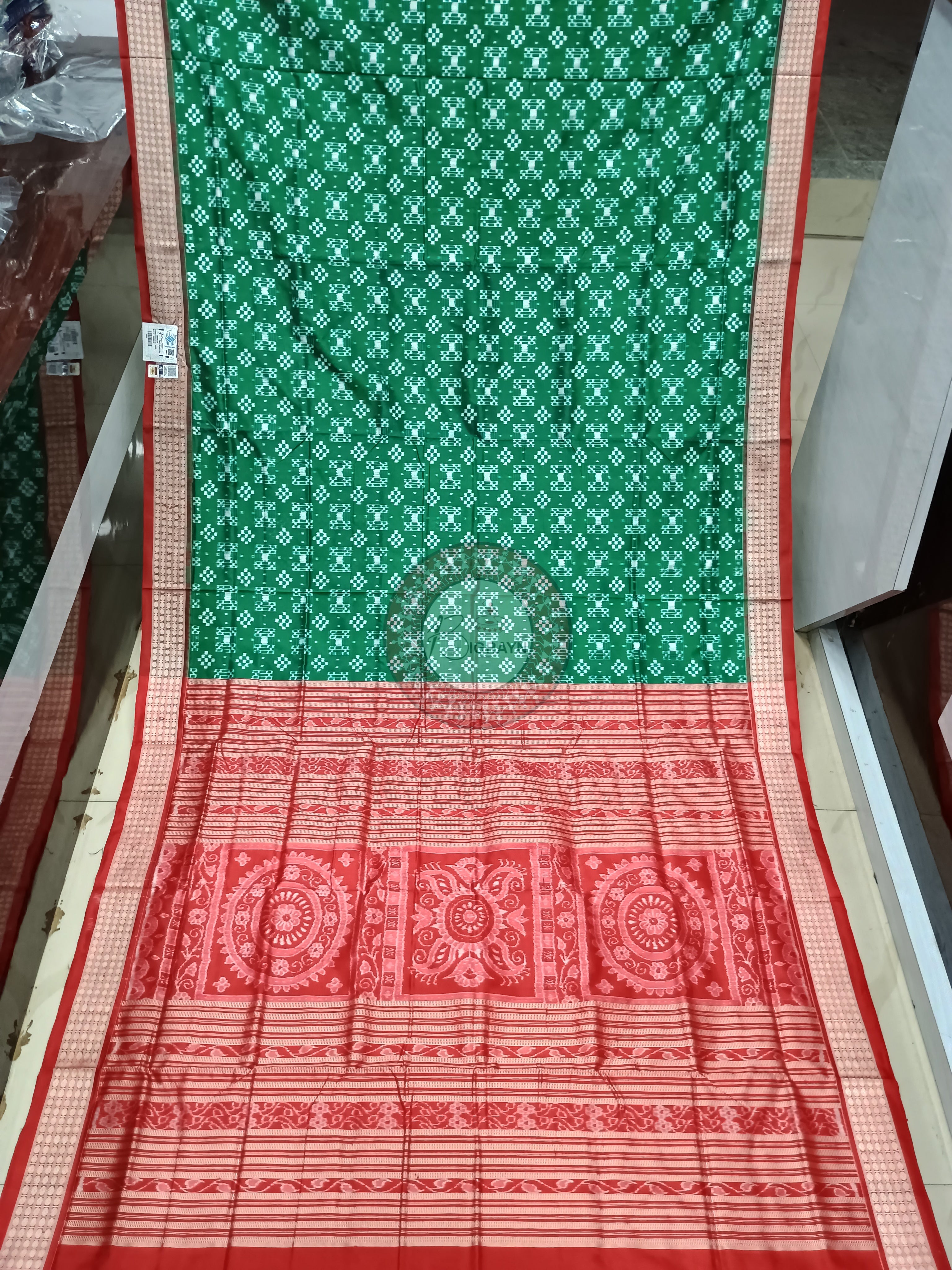 Green Red Min Pasapali Sambalpuri Silk Saree