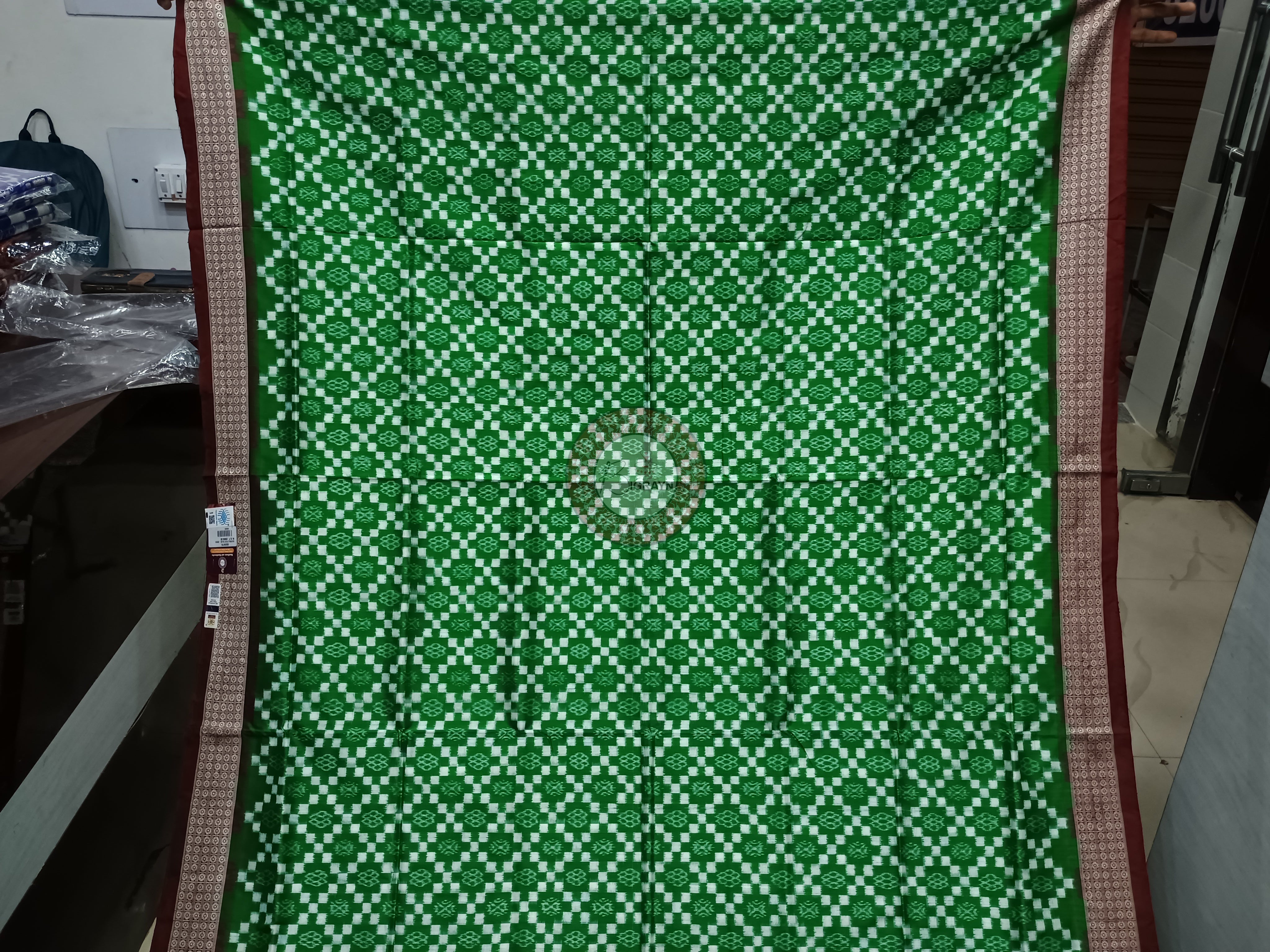 Green Maroon Flower Pasapali Sambalpuri Silk Saree