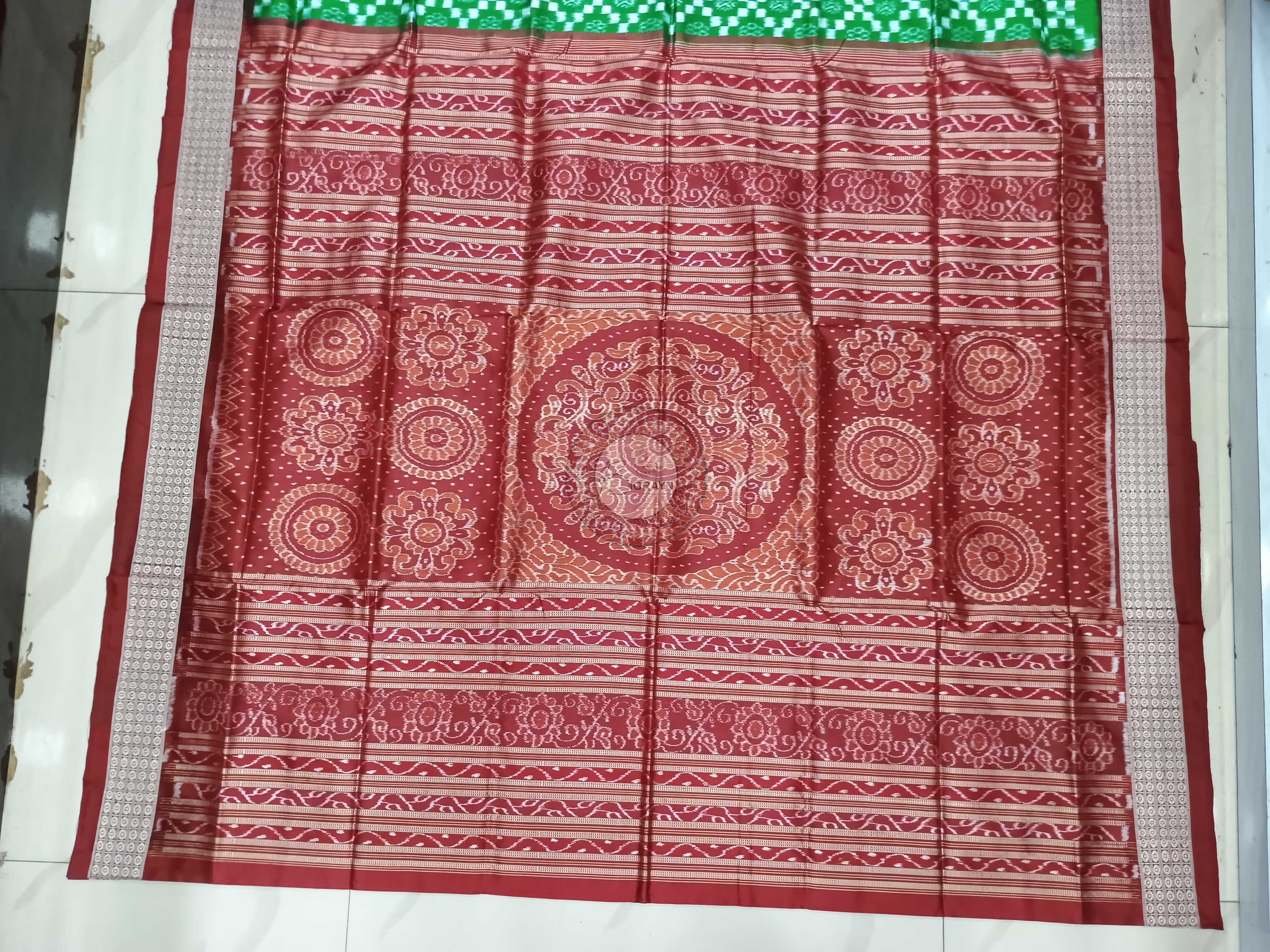 Green Maroon Flower Pasapali Sambalpuri Silk Saree