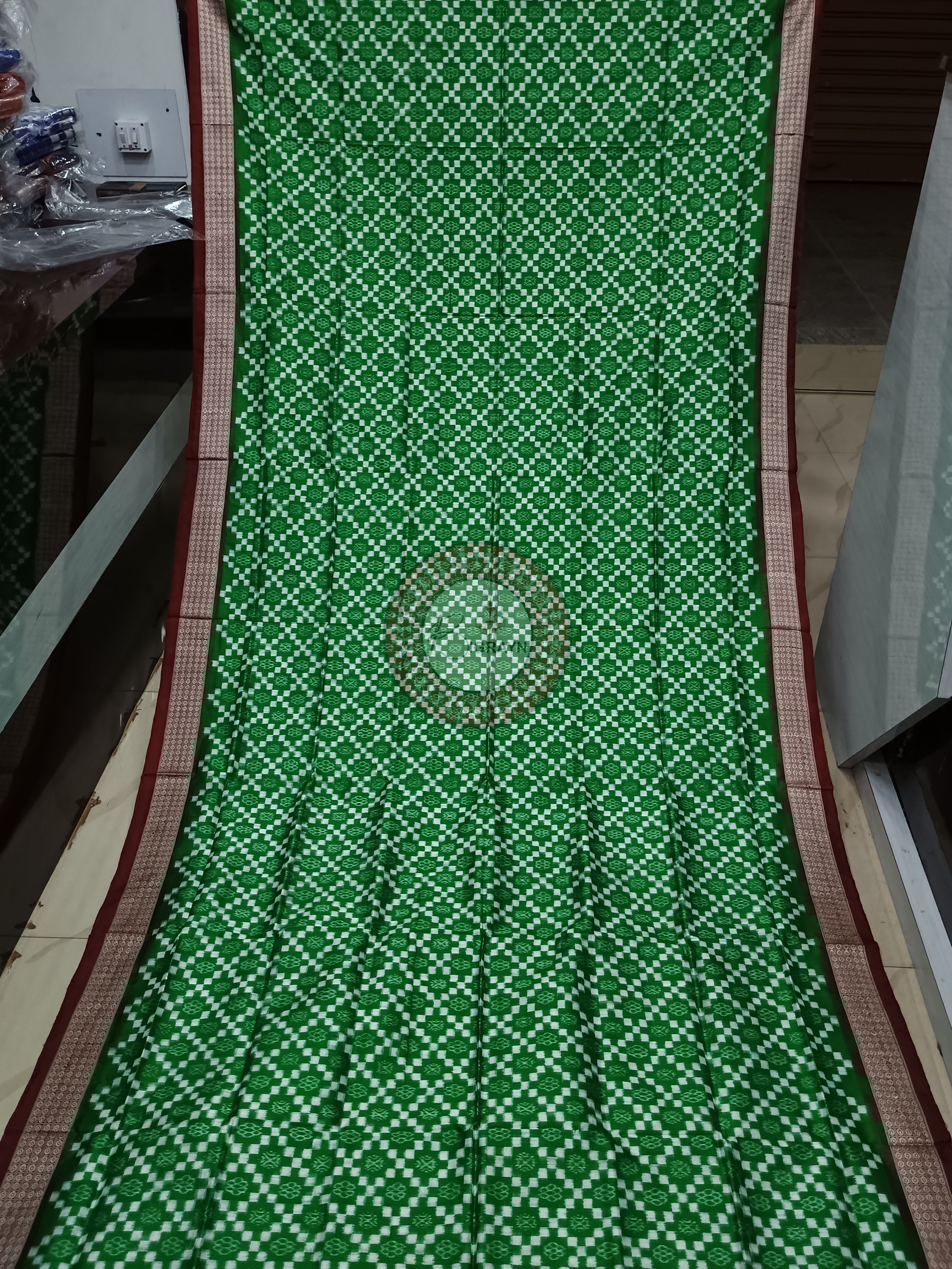 Green Maroon Flower Pasapali Sambalpuri Silk Saree