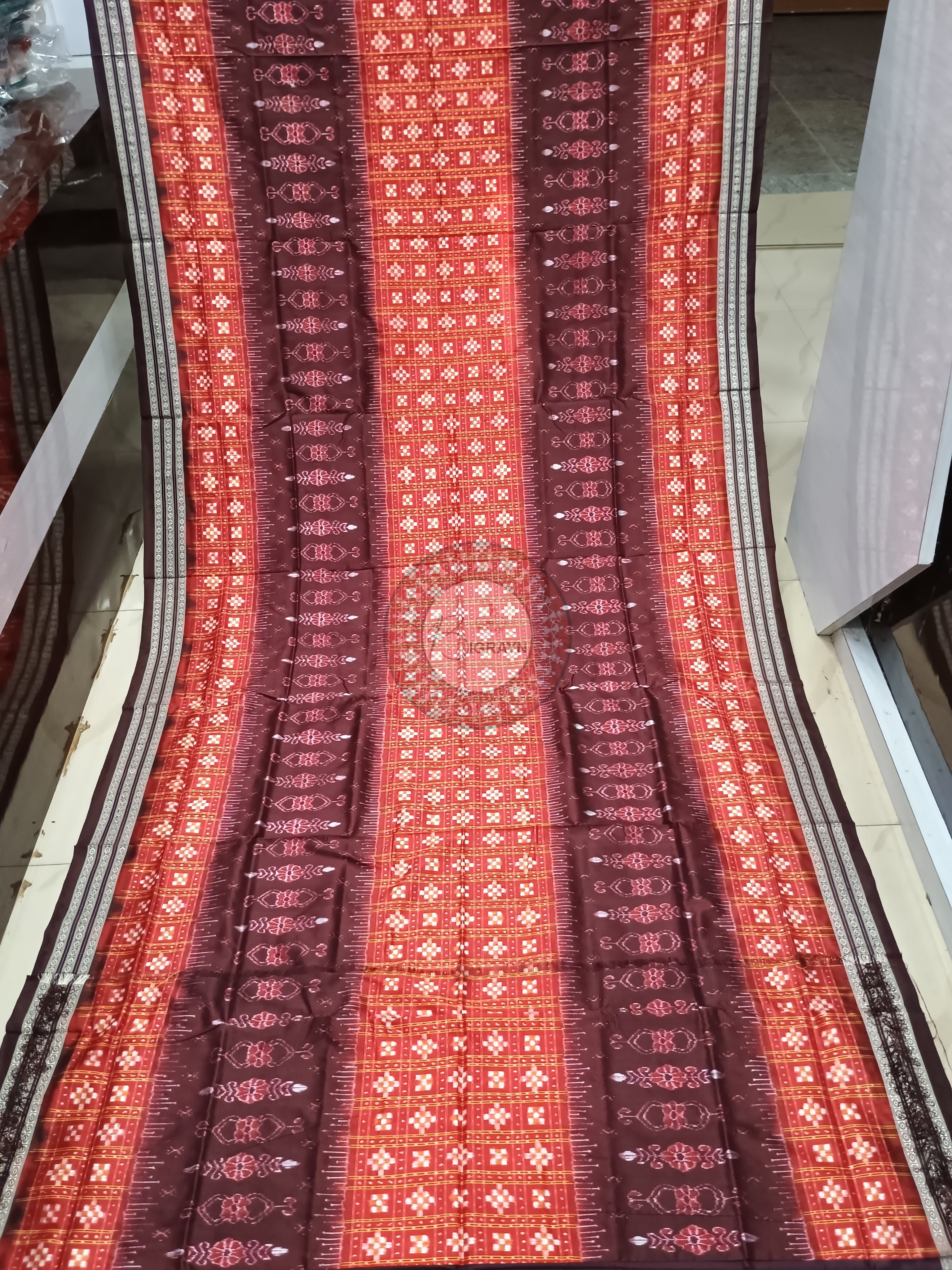 Red Coffe Mini Pasapali Sambalpuri Silk Saree