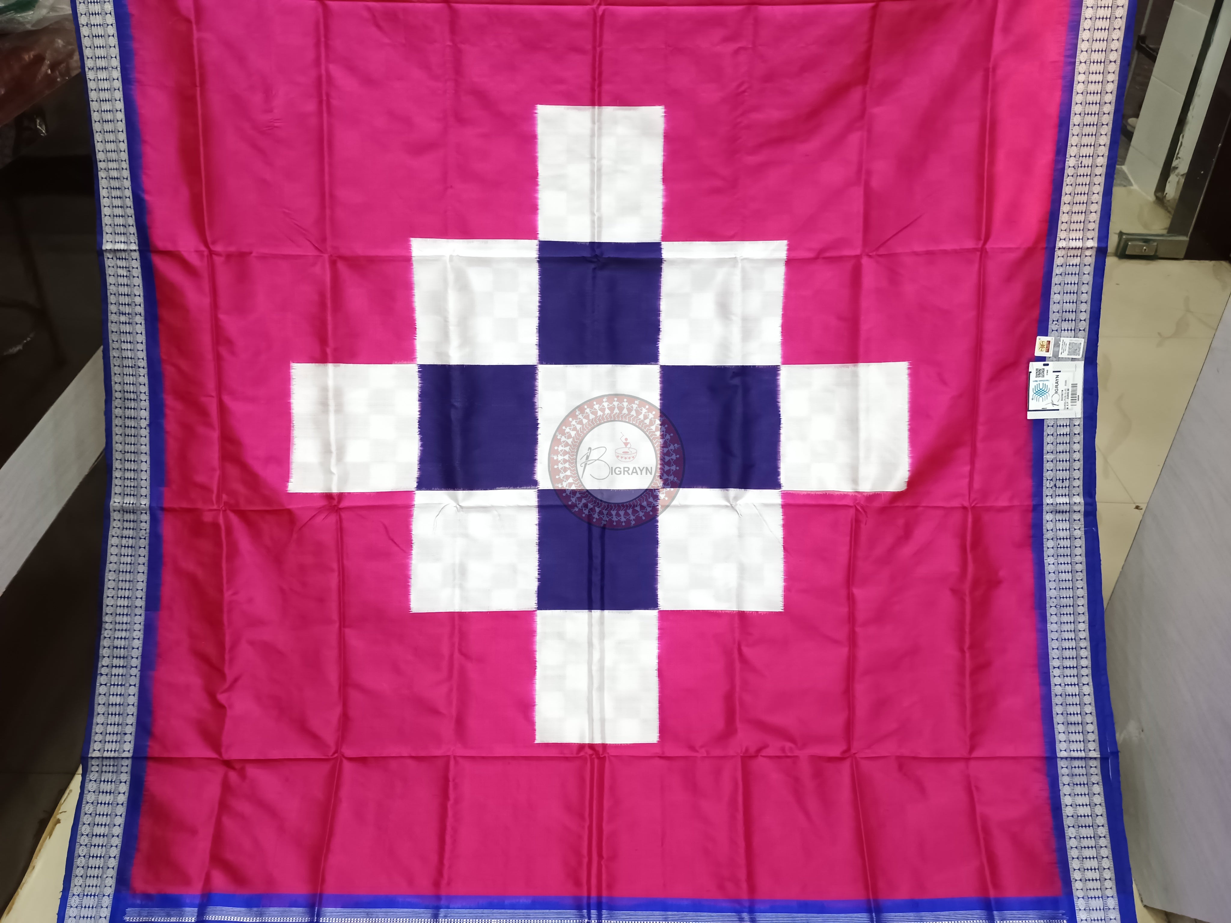 Magenta Blue Pasapali Sambalpuri Silk Saree
