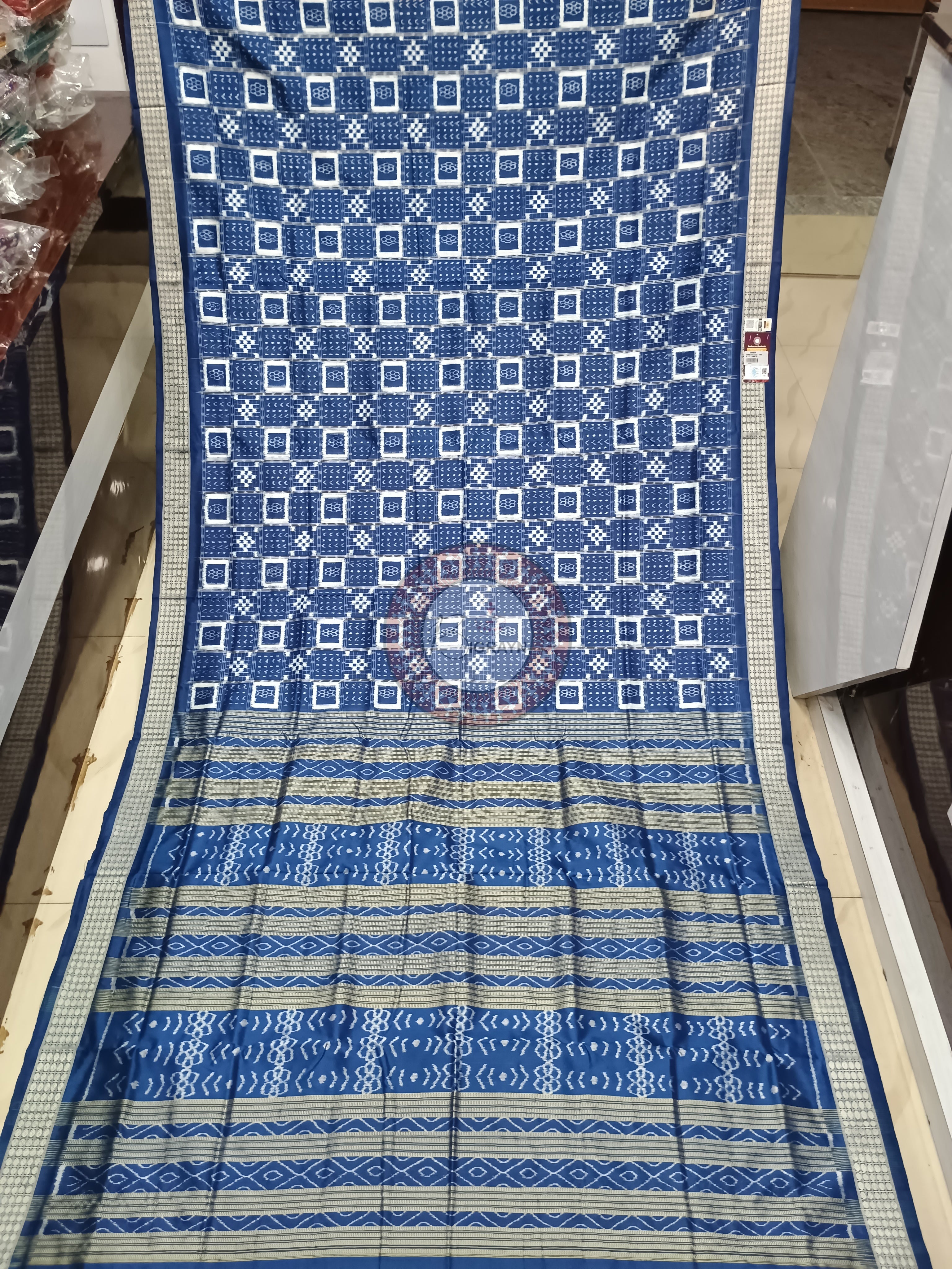 Indigo Blue Self Pasapali Sambalpuri Silk Saree