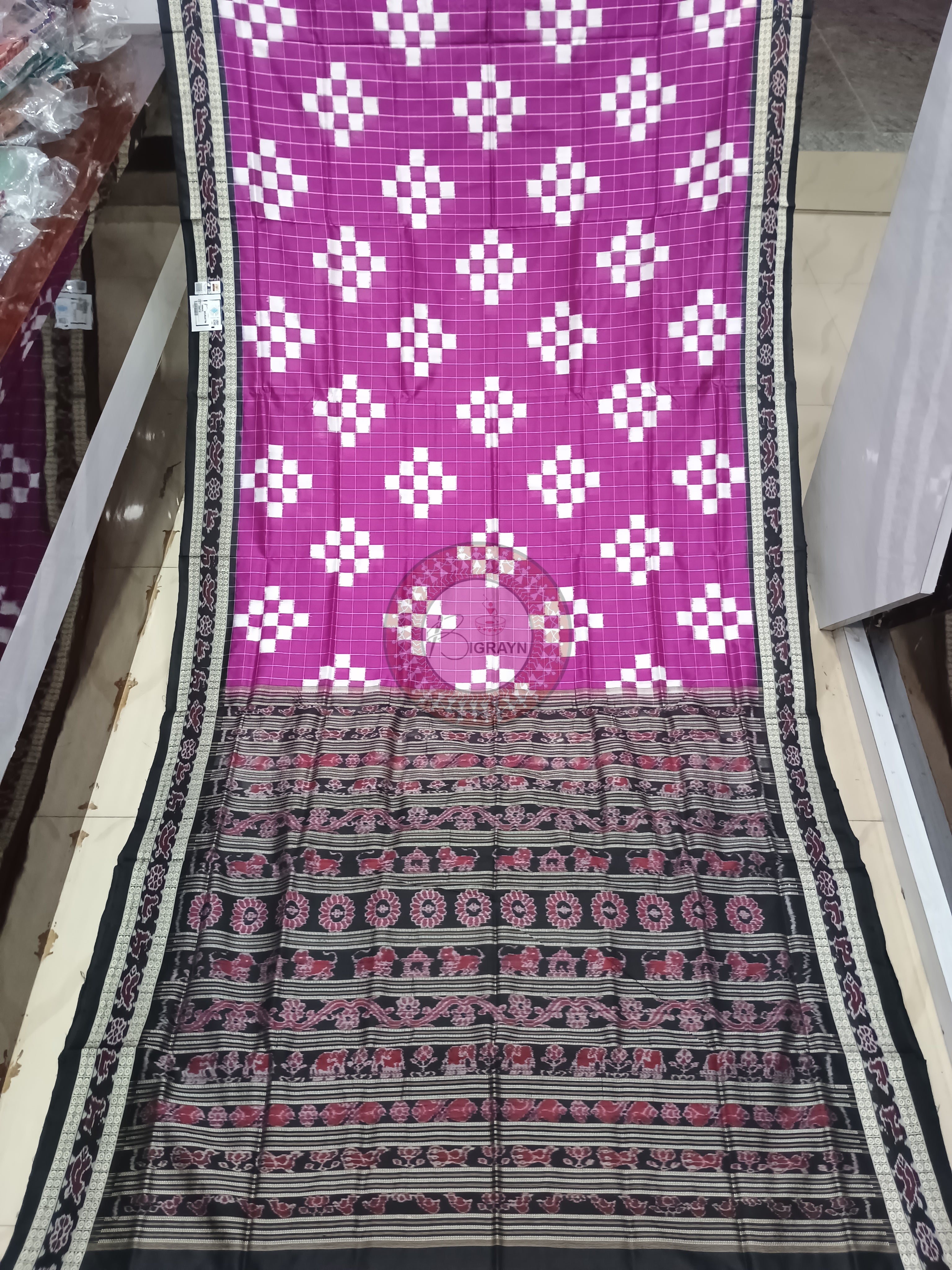 Purple Black Pasapali Sambalpuri Silk Saree