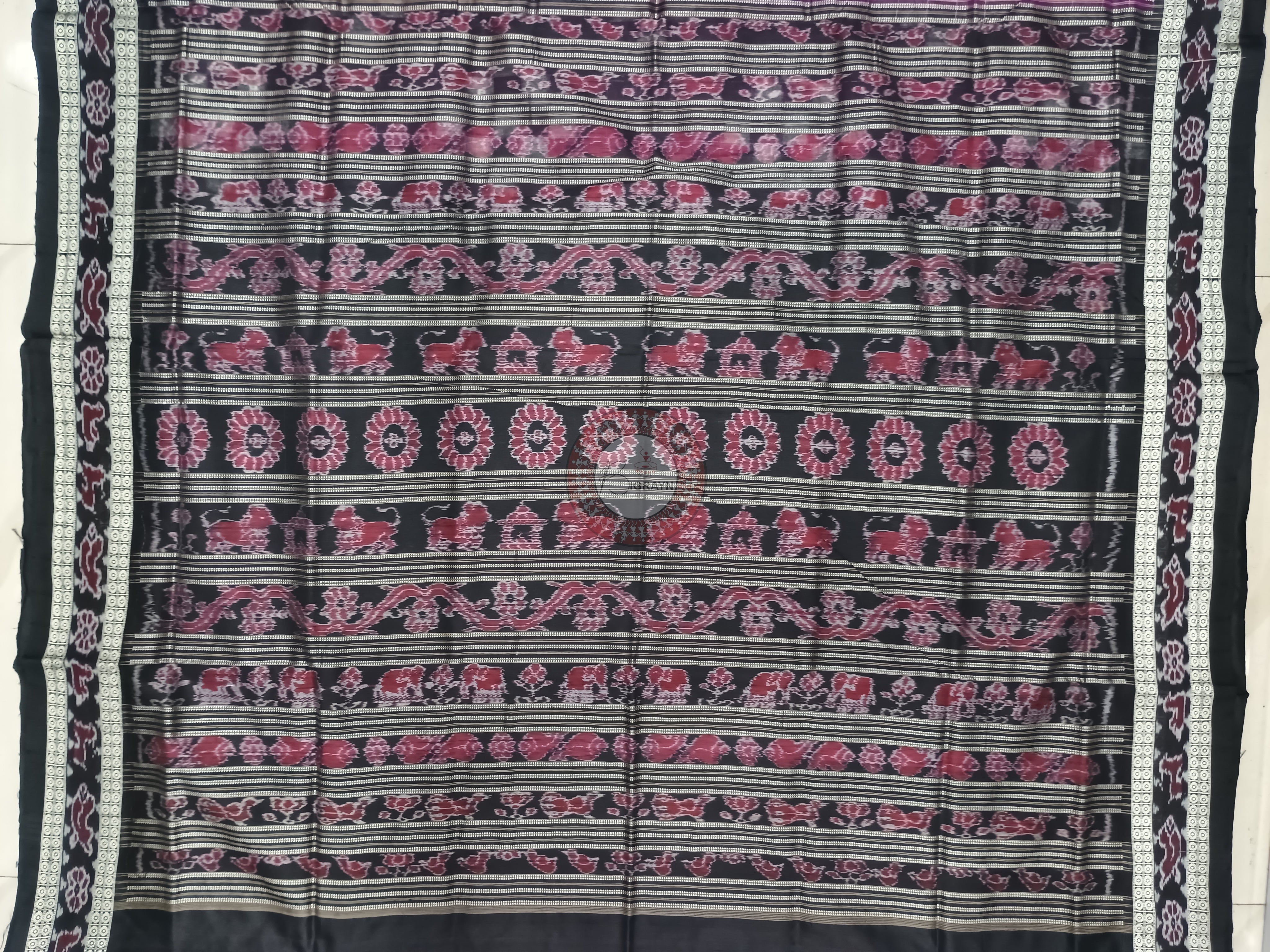 Purple Black Pasapali Sambalpuri Silk Saree