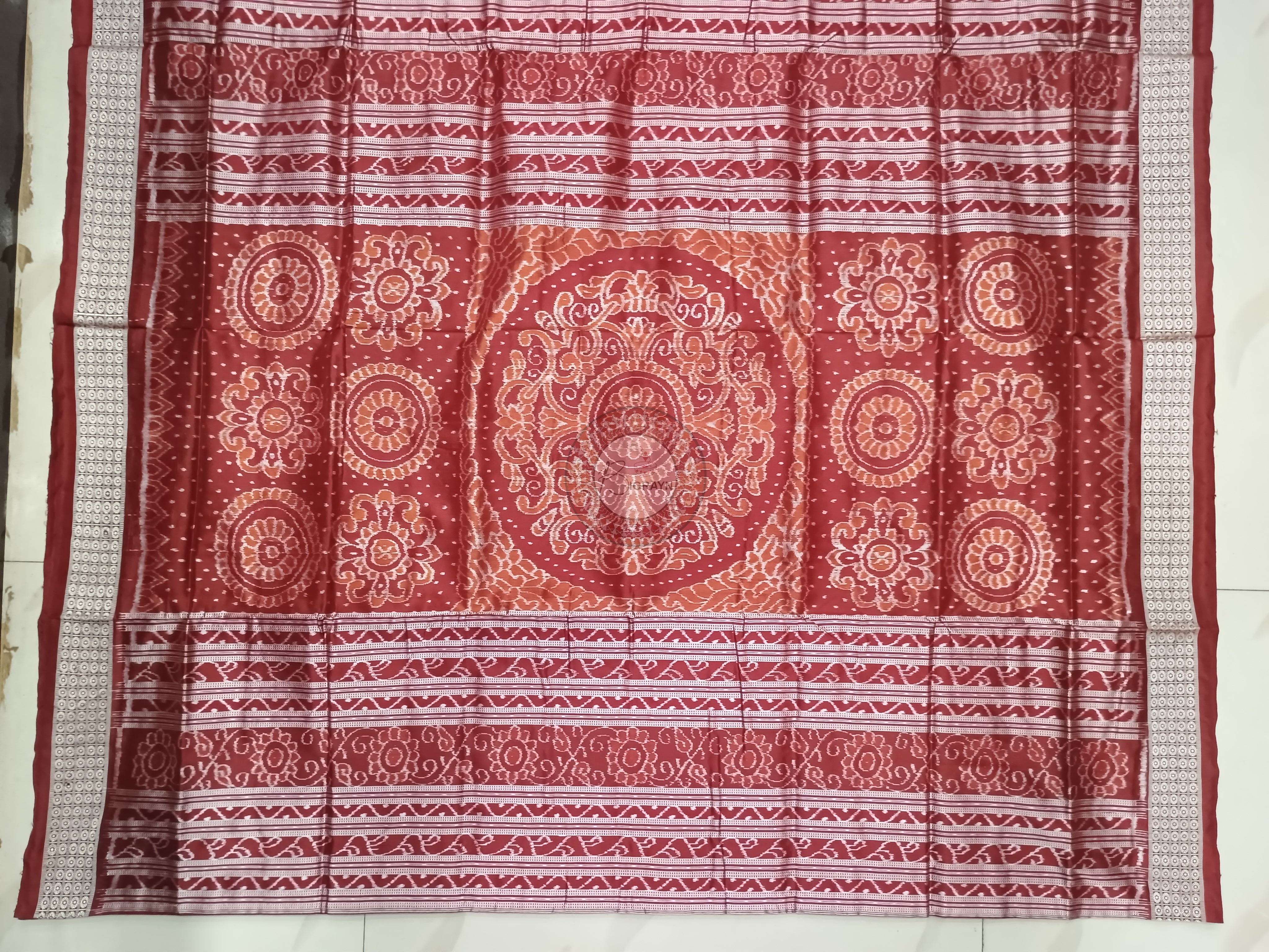 Maroon Self Kalashi Lotus Mini Pasapali Sambalpuri Silk Saree
