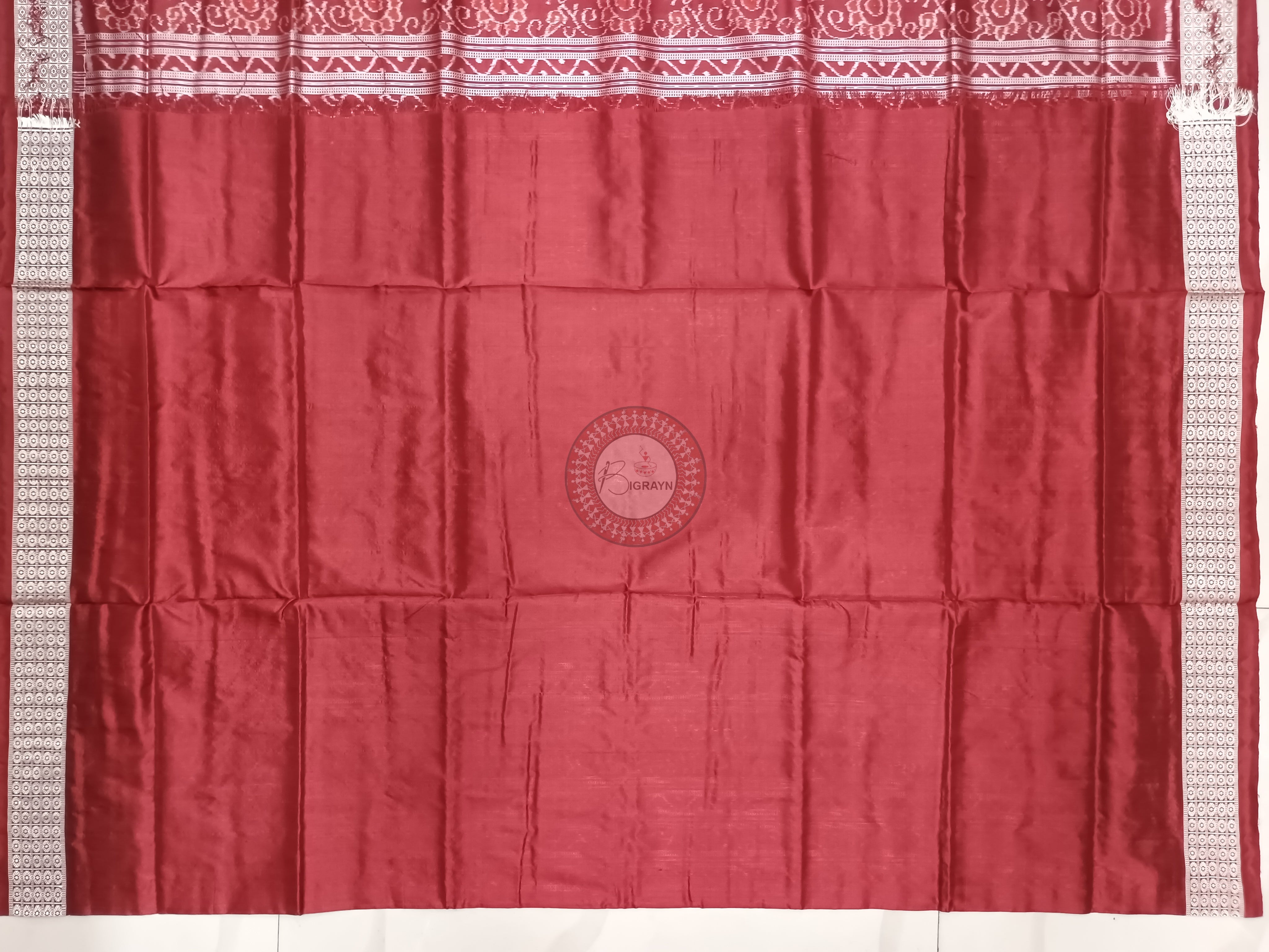 Maroon Self Kalashi Lotus Mini Pasapali Sambalpuri Silk Saree