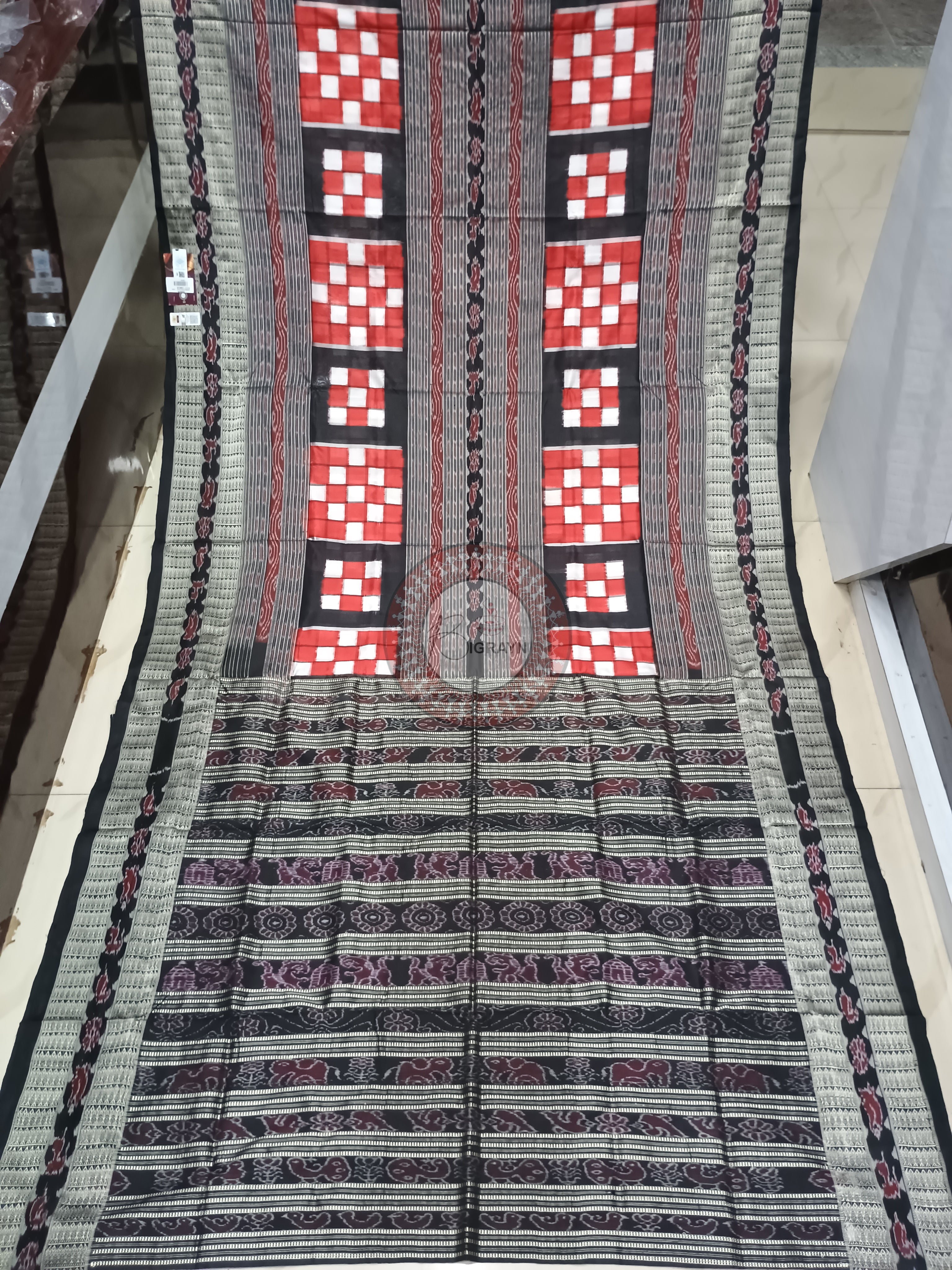 Red Black Bichitrapuri Sambalpuri Silk Saree