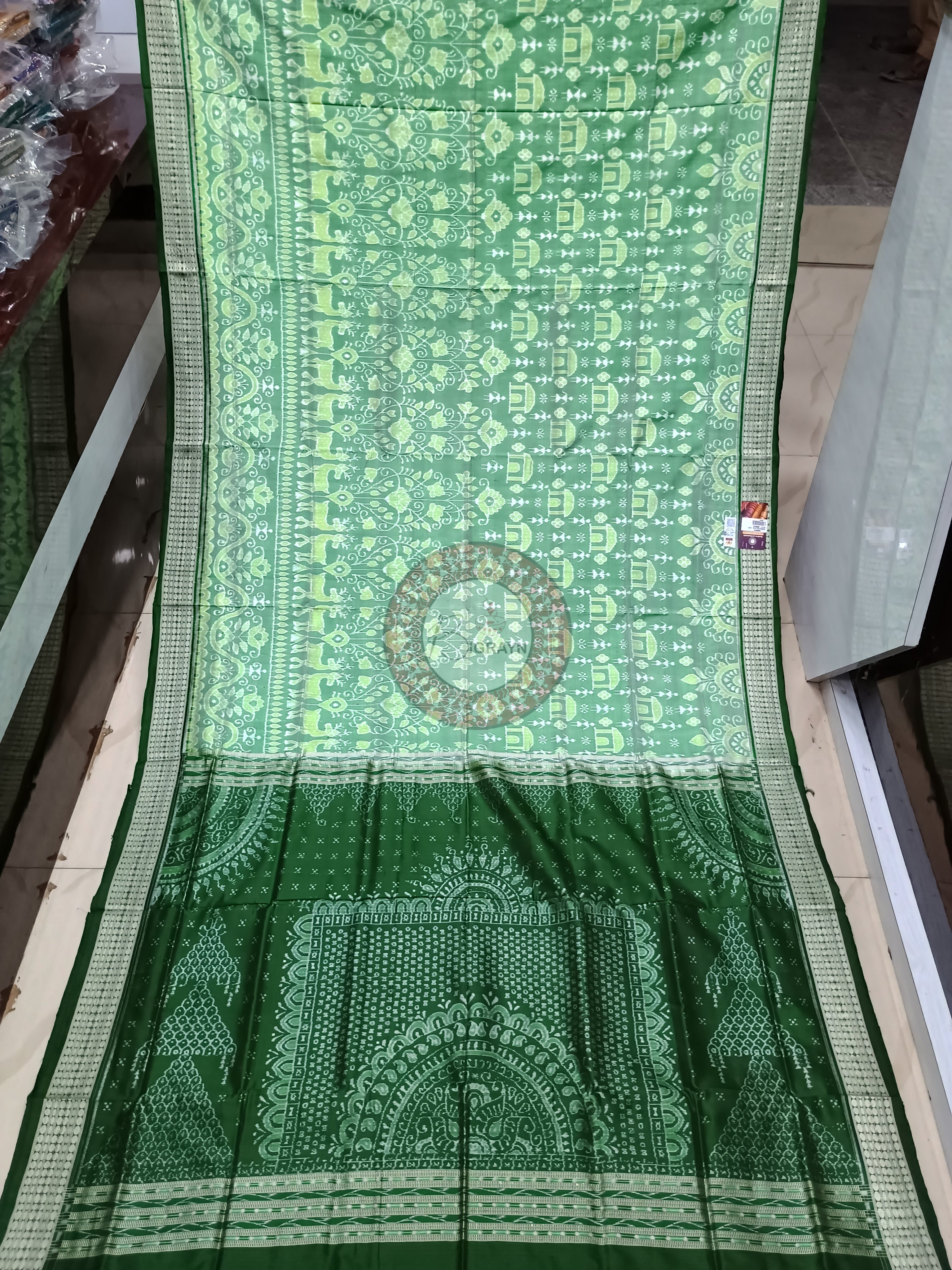 Pista Green Tribal House Sambalpuri Silk Saree