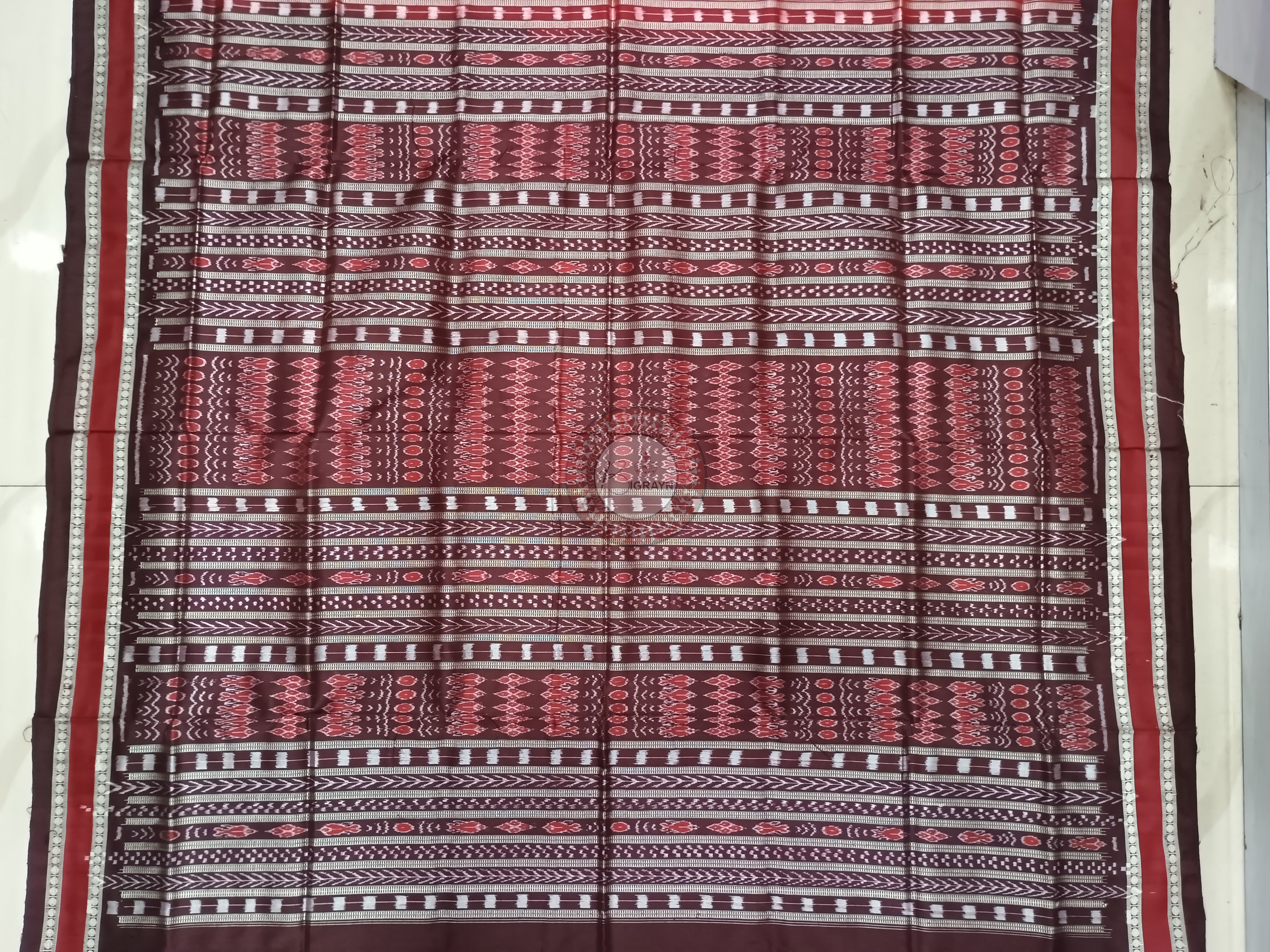 Red Coffee Scot Lotus Tribal Odisha Handloom Sambalpuri Silk Saree