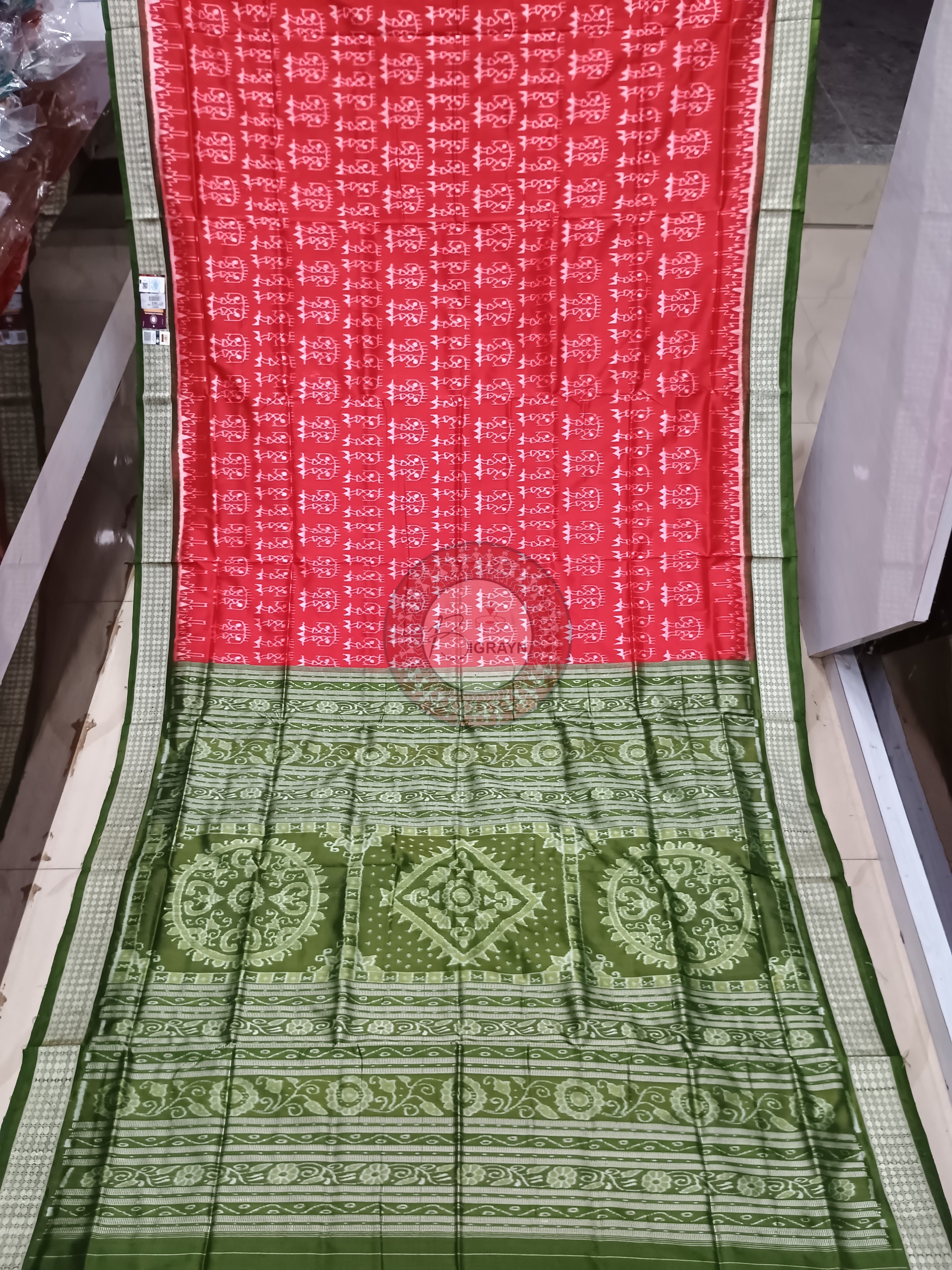 Red Mehendi Green Tribal Odisha Handloom Sambalpuri Silk Saree