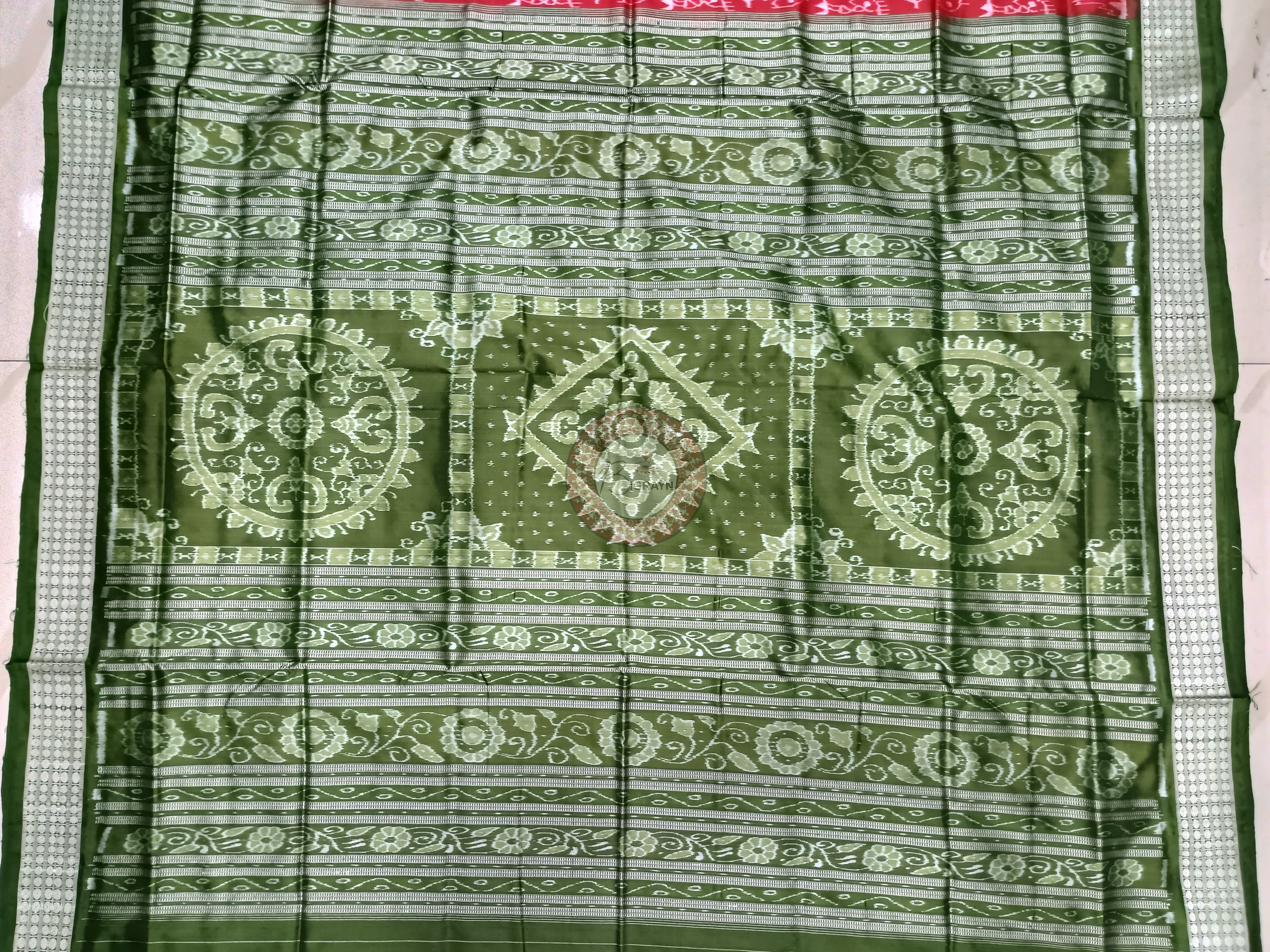 Red Mehendi Green Tribal Odisha Handloom Sambalpuri Silk Saree