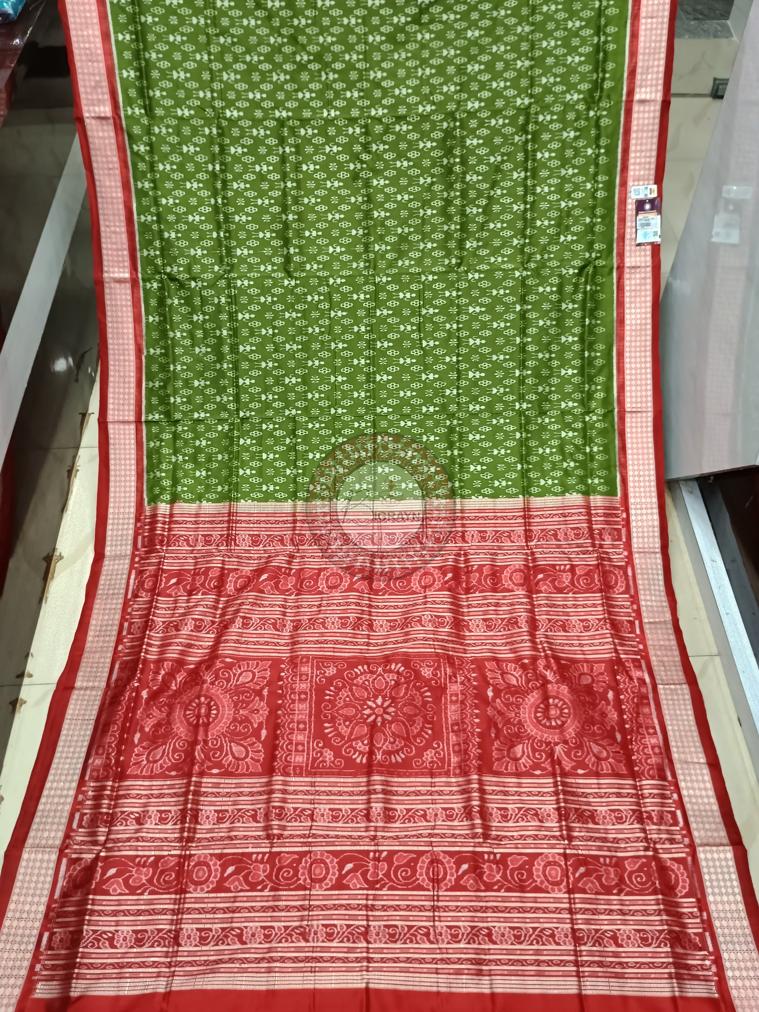 Mehendi Green Red Tribal Ek Chandia Odisha Handloom Sambalpuri Silk Saree