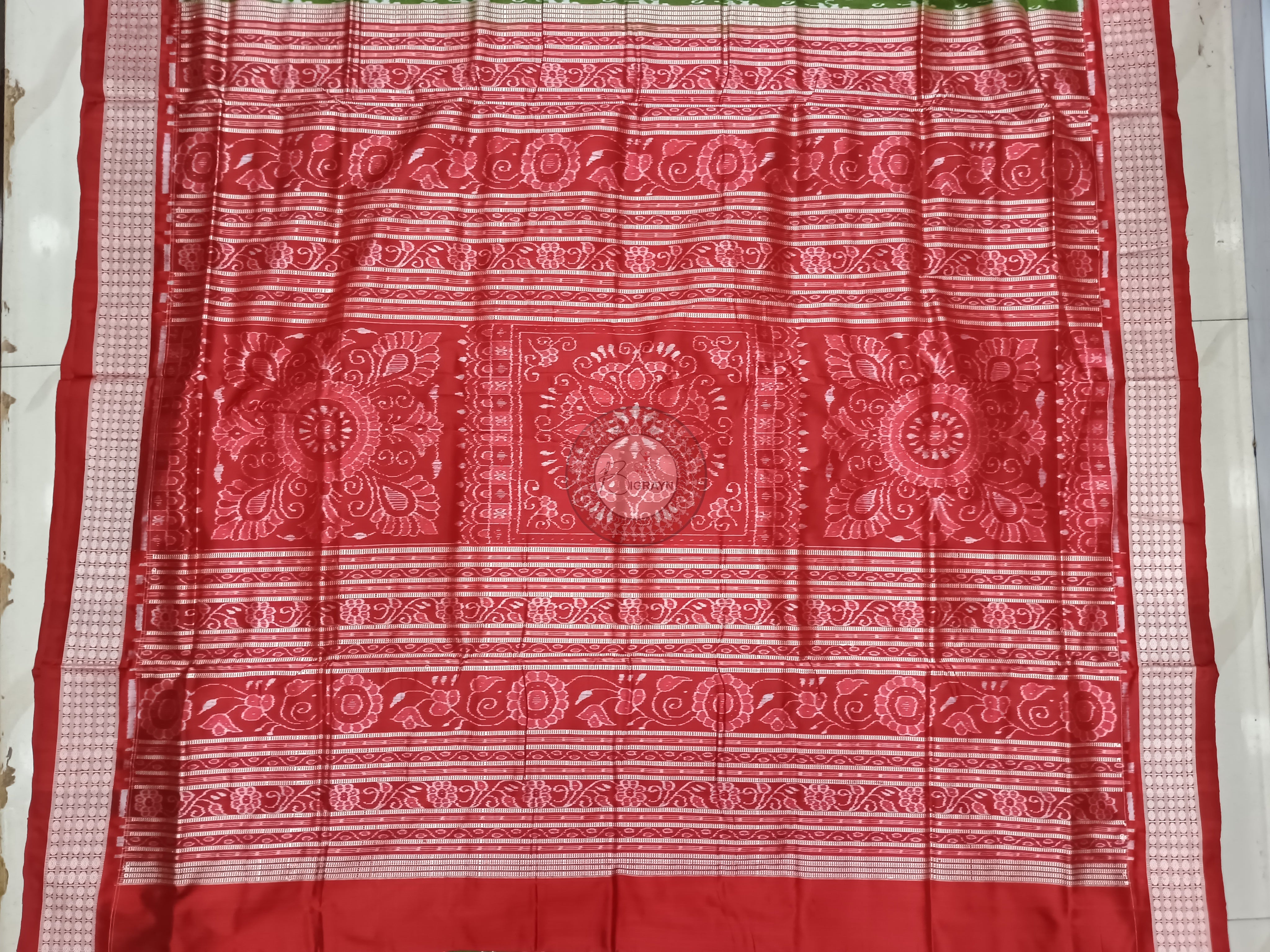 Mehendi Green Red Tribal Ek Chandia Odisha Handloom Sambalpuri Silk Saree