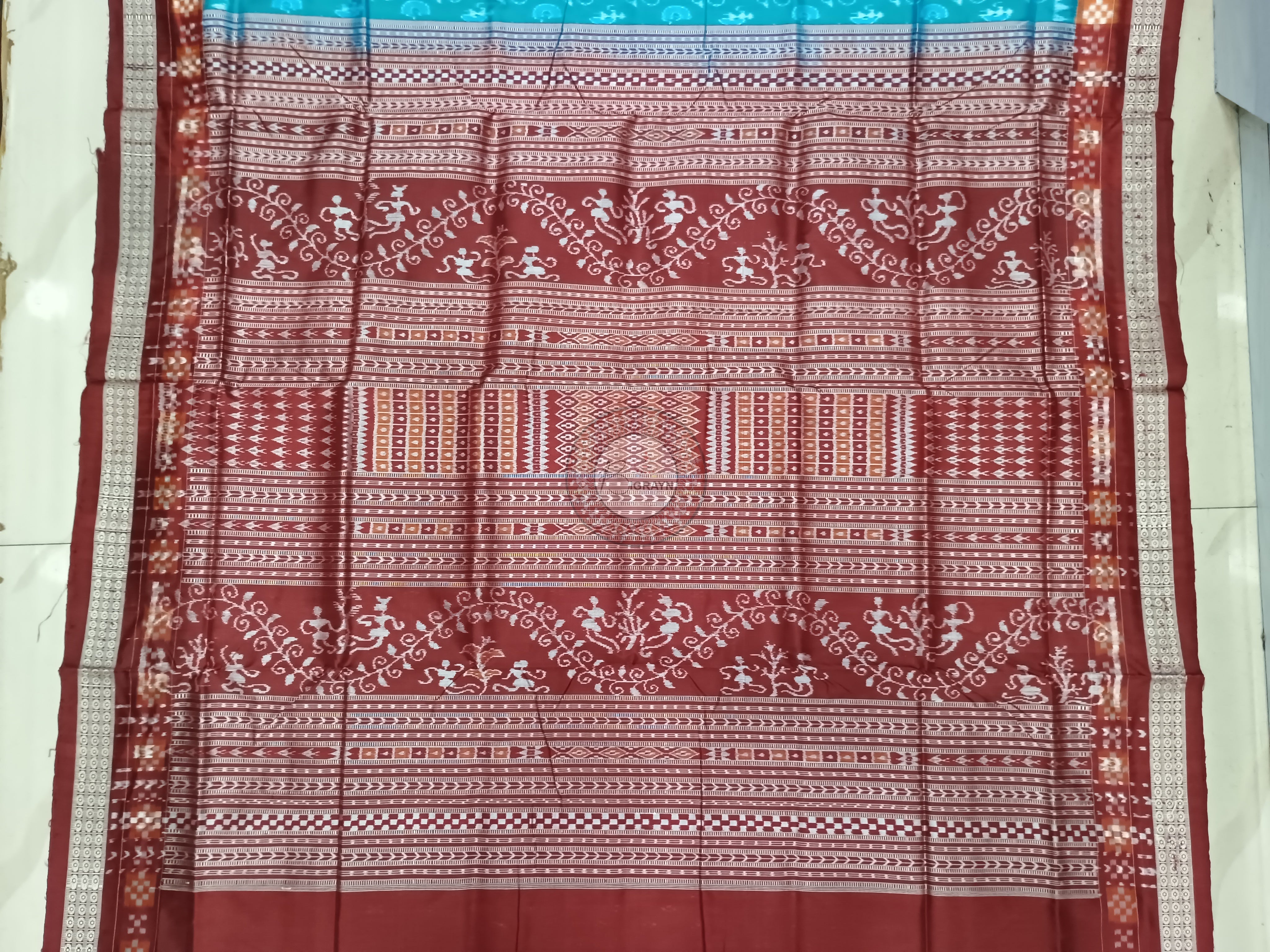 Copper Sulphate Maroon Pasapali Border Tribal Ek Chandia Odisha Handloom Sambalpuri Silk Saree