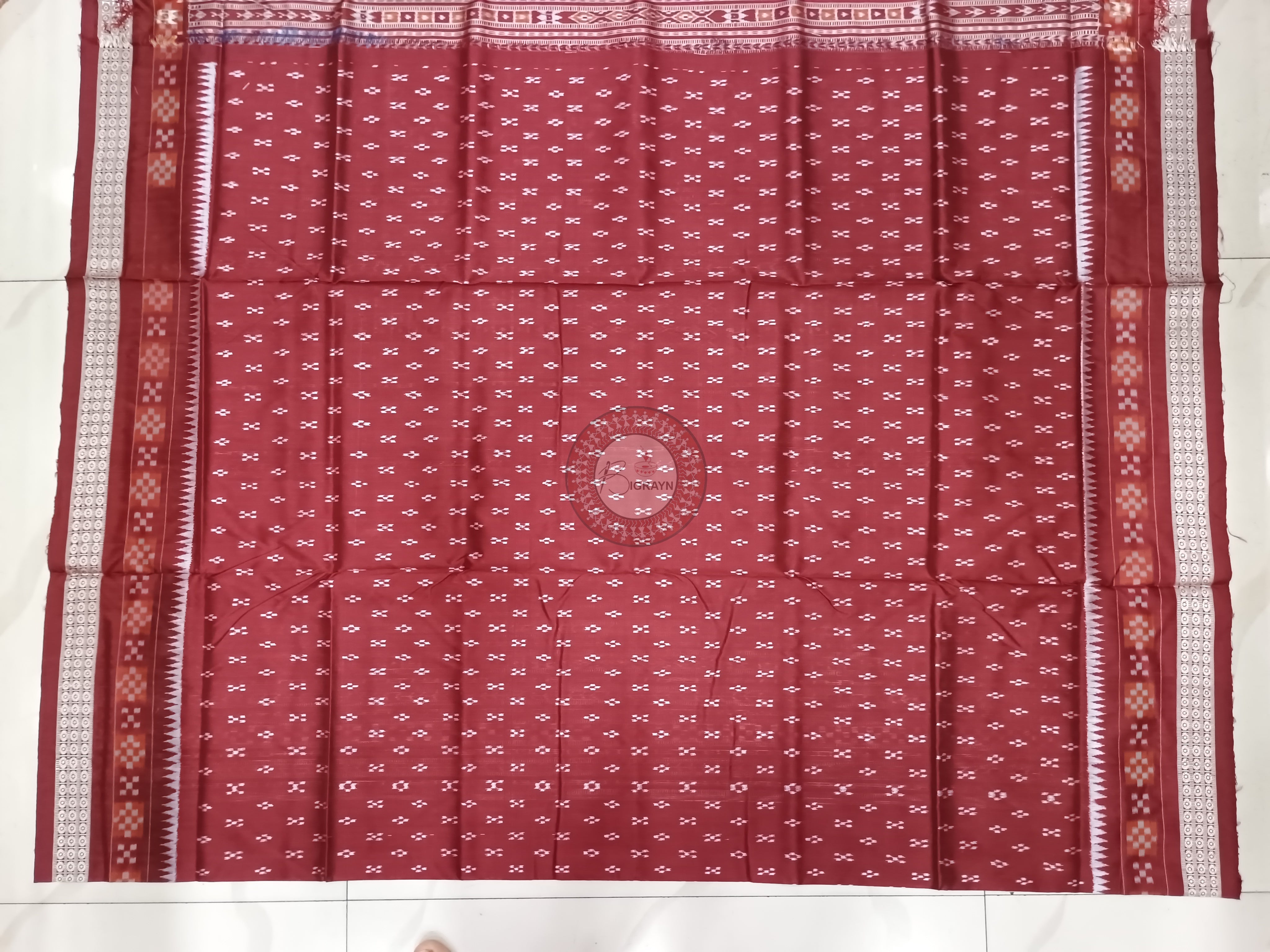 Copper Sulphate Maroon Pasapali Border Tribal Ek Chandia Odisha Handloom Sambalpuri Silk Saree