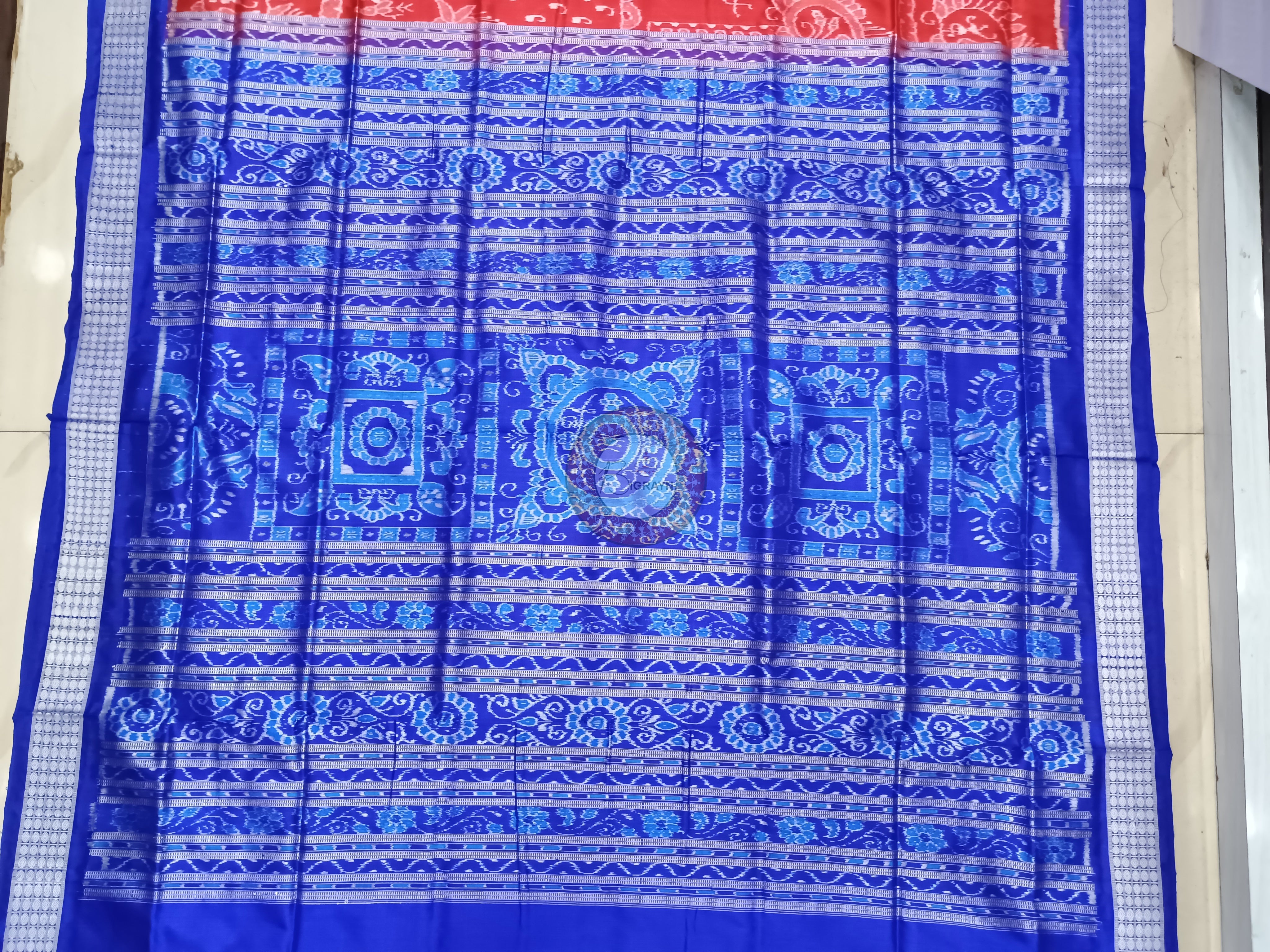 Red Blue Tribal Marriage Design Odisha Handloom Sambalpuri Silk Saree