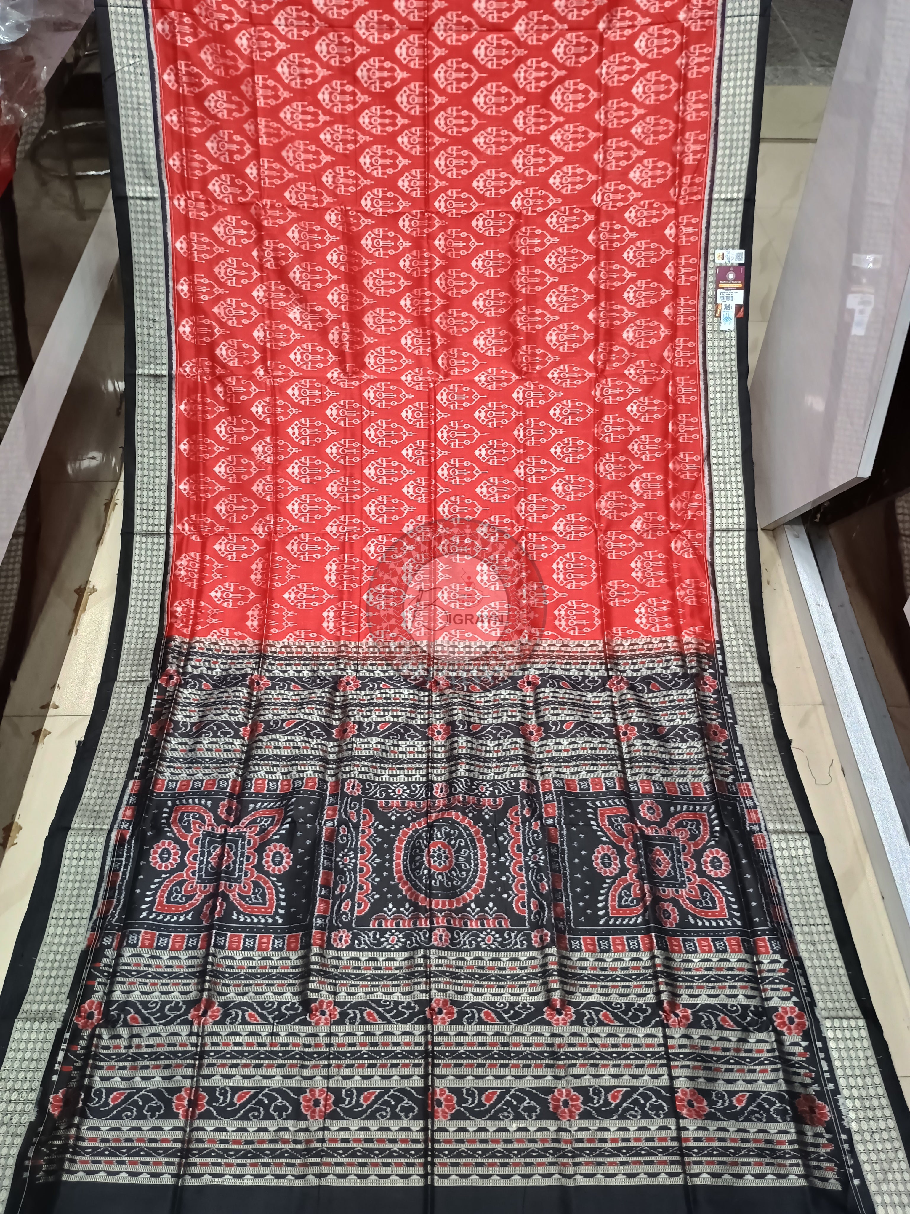 Red Black Ikat Tribal Odisha Handloom Sambalpuri Silk Saree