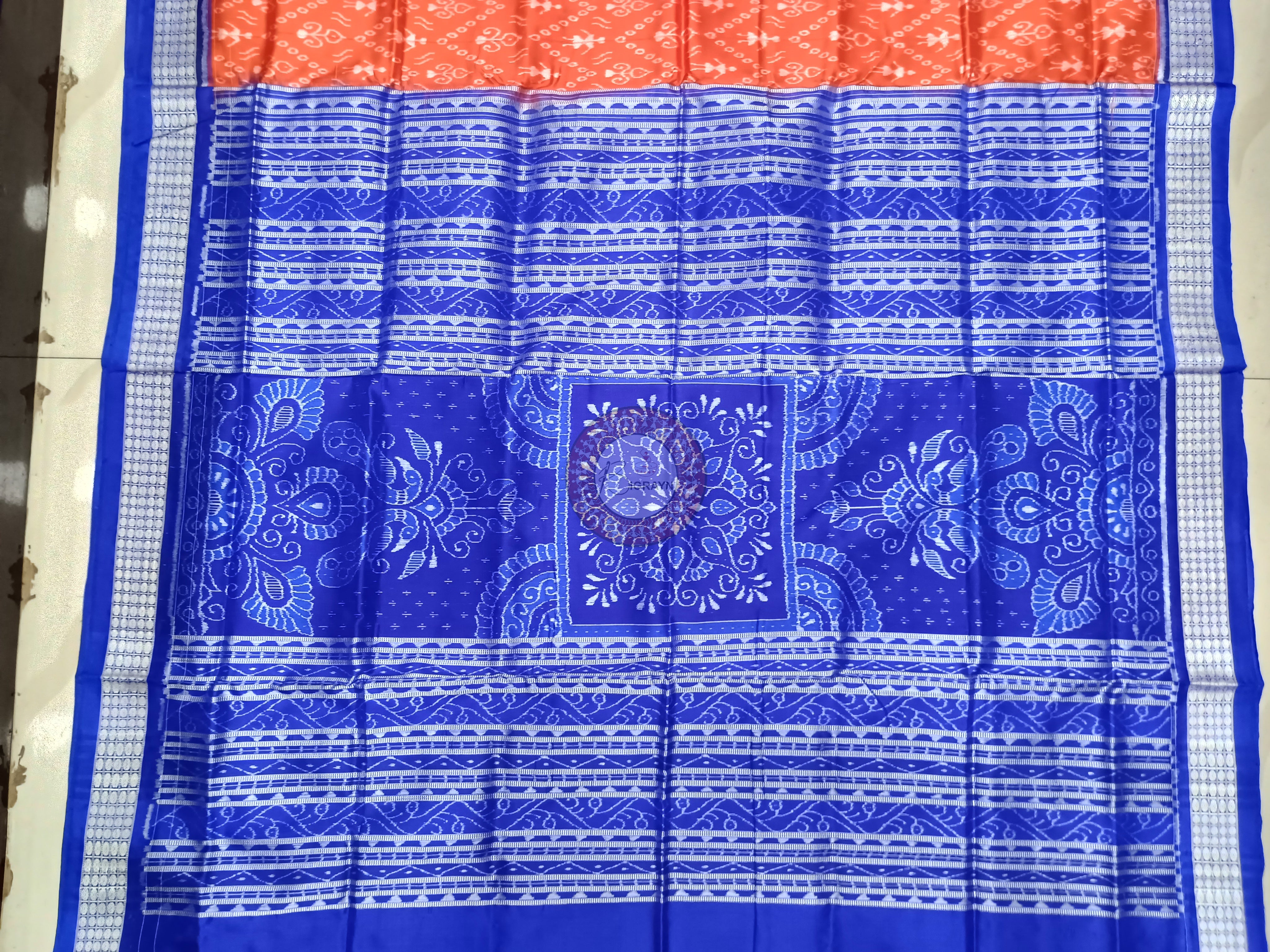 Orange Blue Tribal Odisha Handloom Sambalpuri Silk Saree