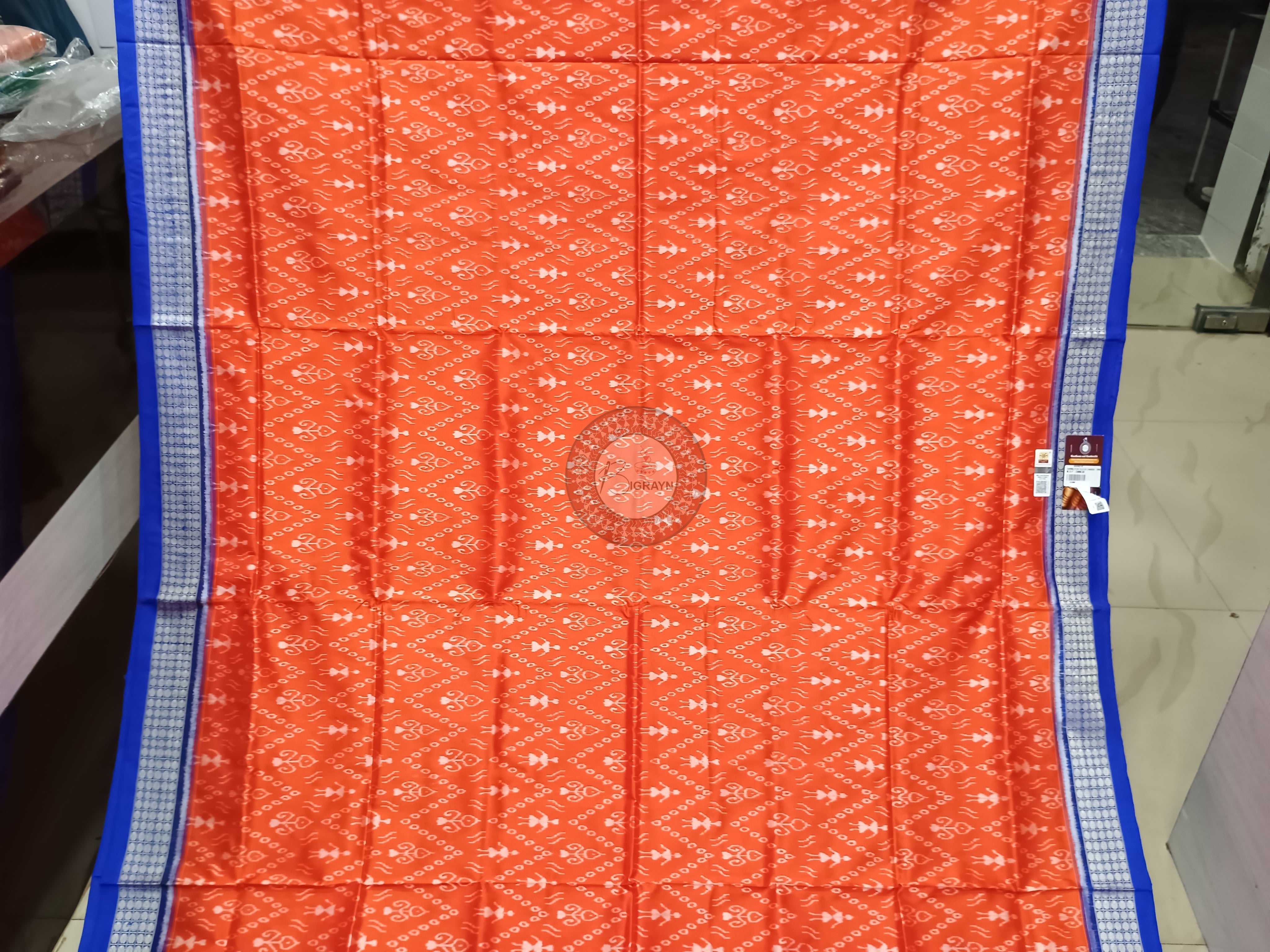 Orange Blue Tribal Odisha Handloom Sambalpuri Silk Saree