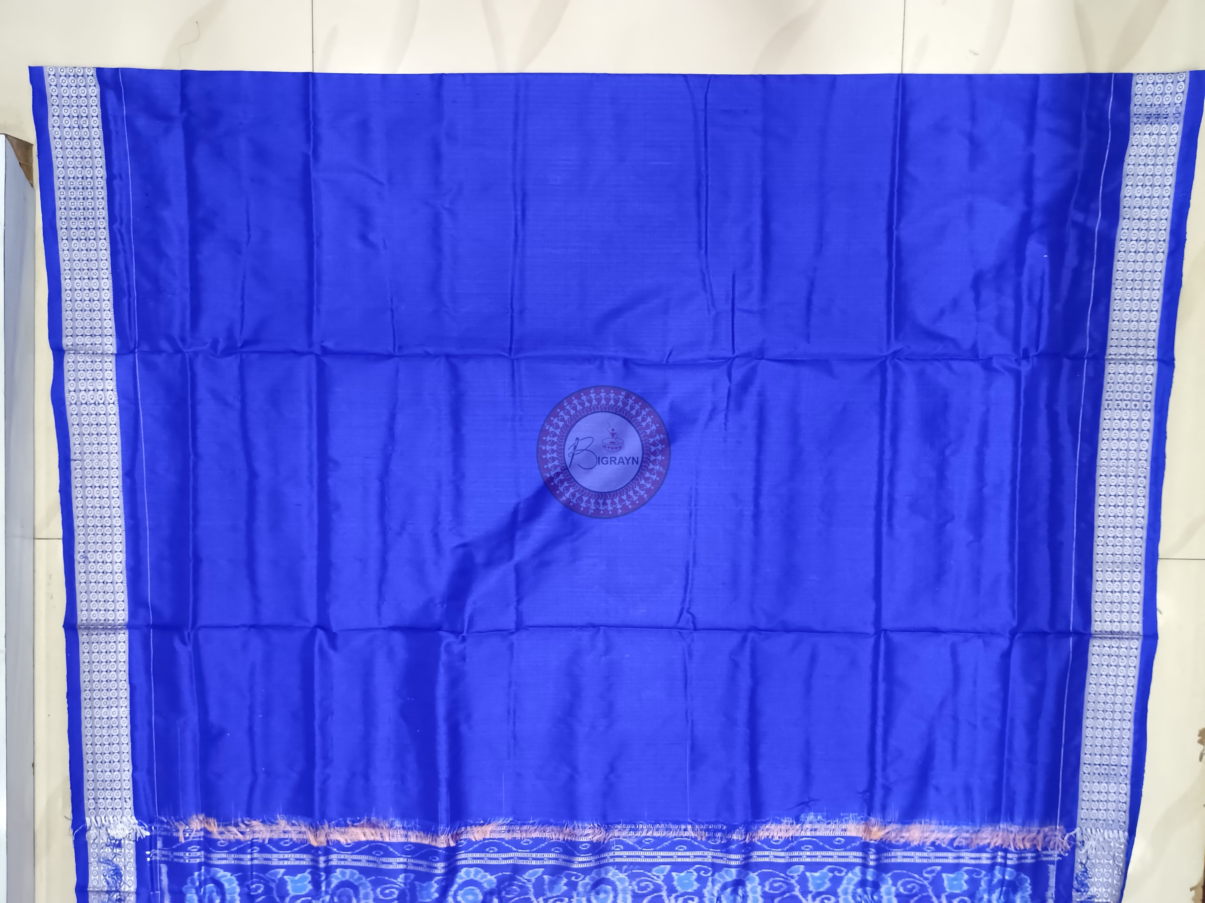 Peach Blue Tribal Tree Odisha Handloom Sambalpuri Silk Saree