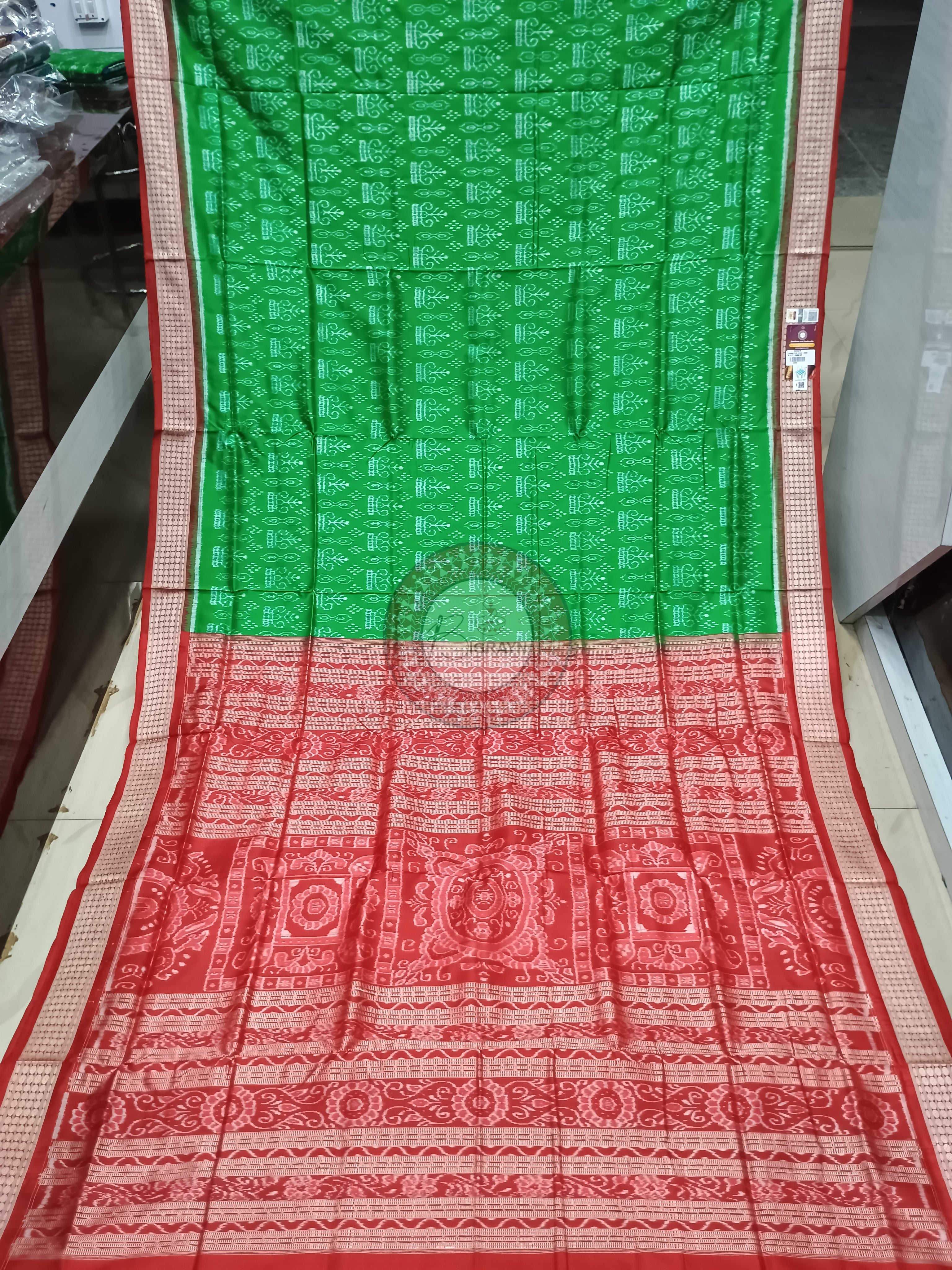 Green Red Tree Odisha Handloom Sambalpuri Silk Saree