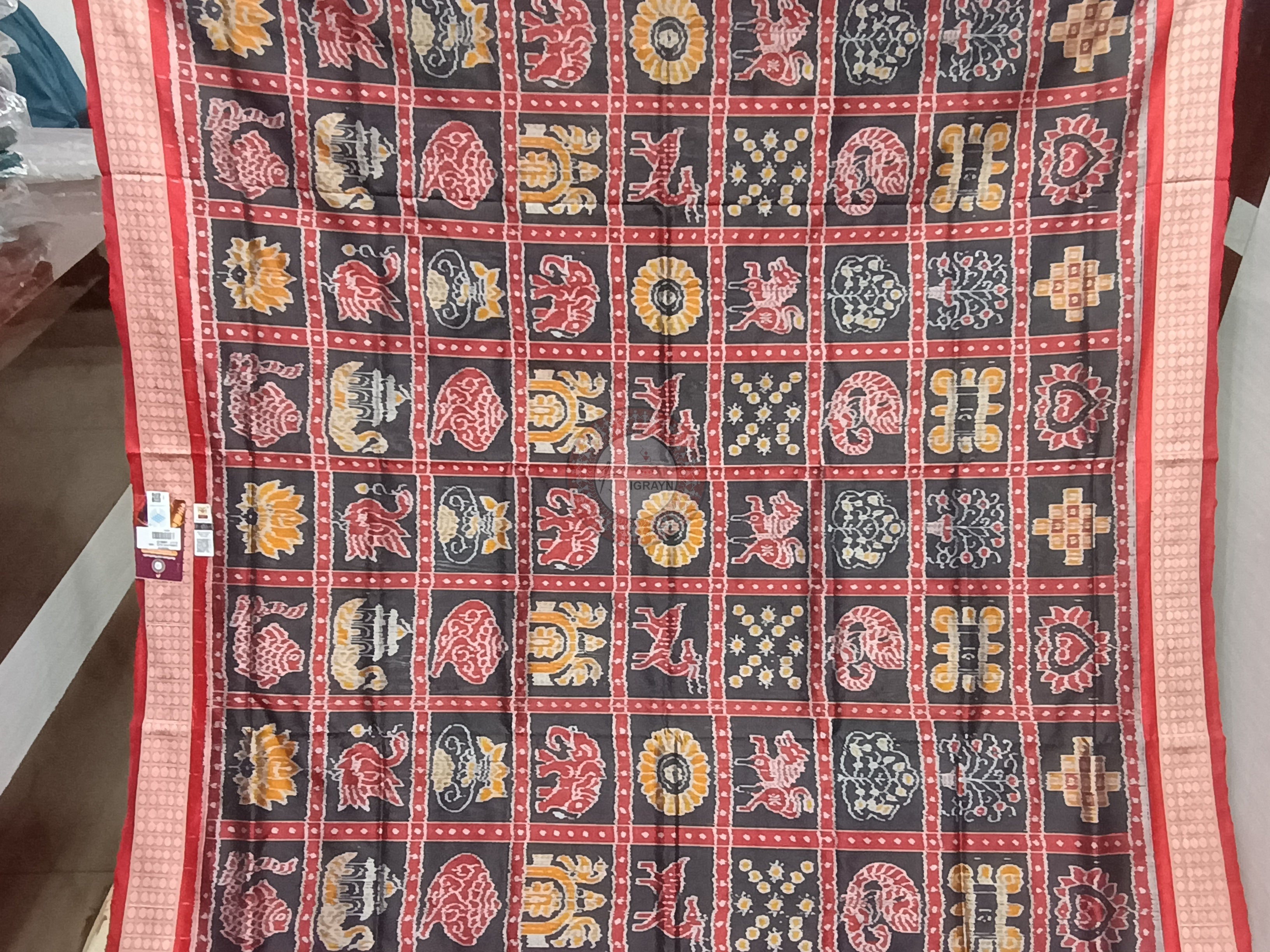 Black Red Nabakothi Odisha Handloom Sambalpuri Silk Saree
