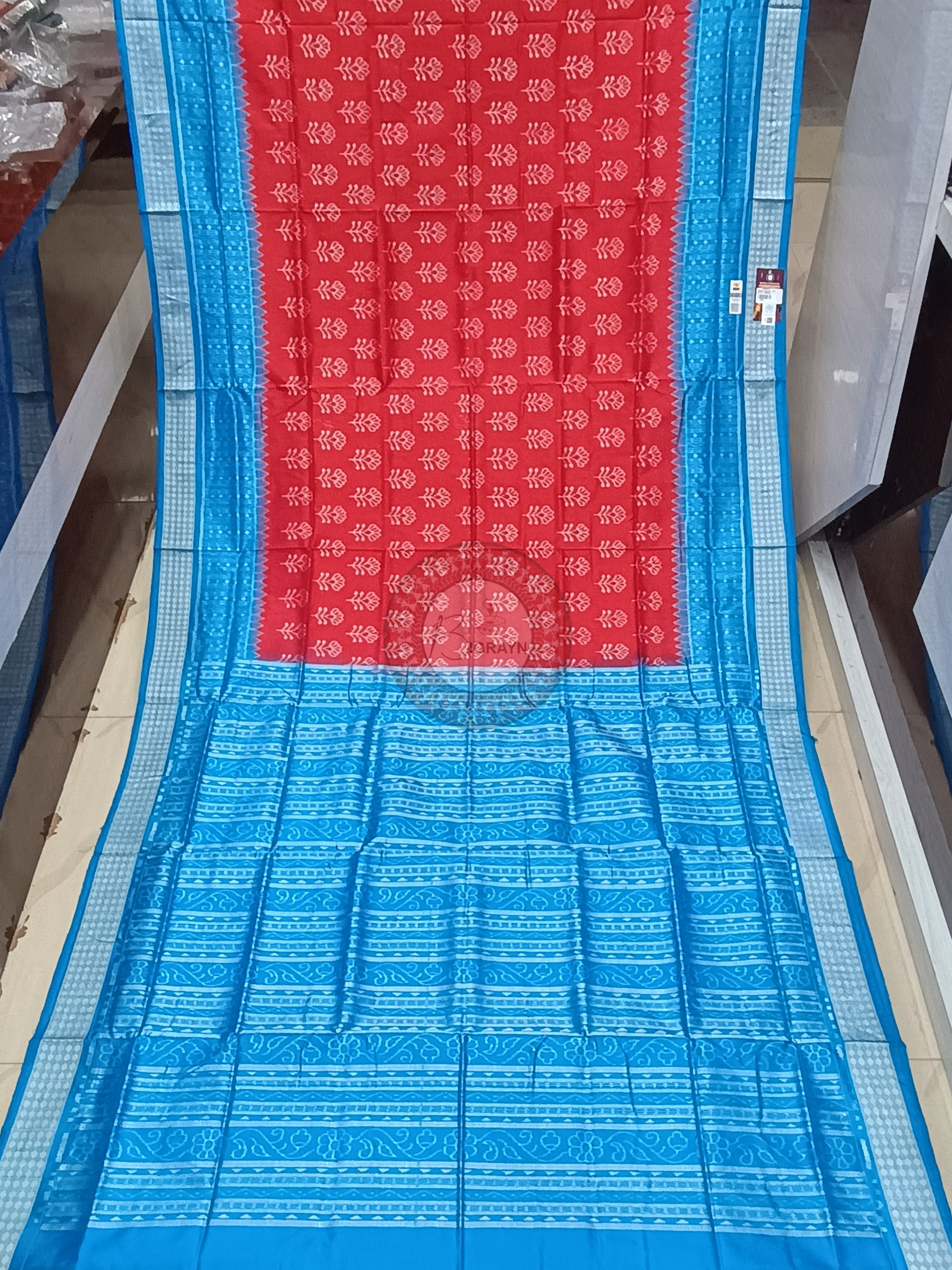 Red Coppeer Sulphate Flower Design Odisha Handloom Sambalpuri Silk Saree